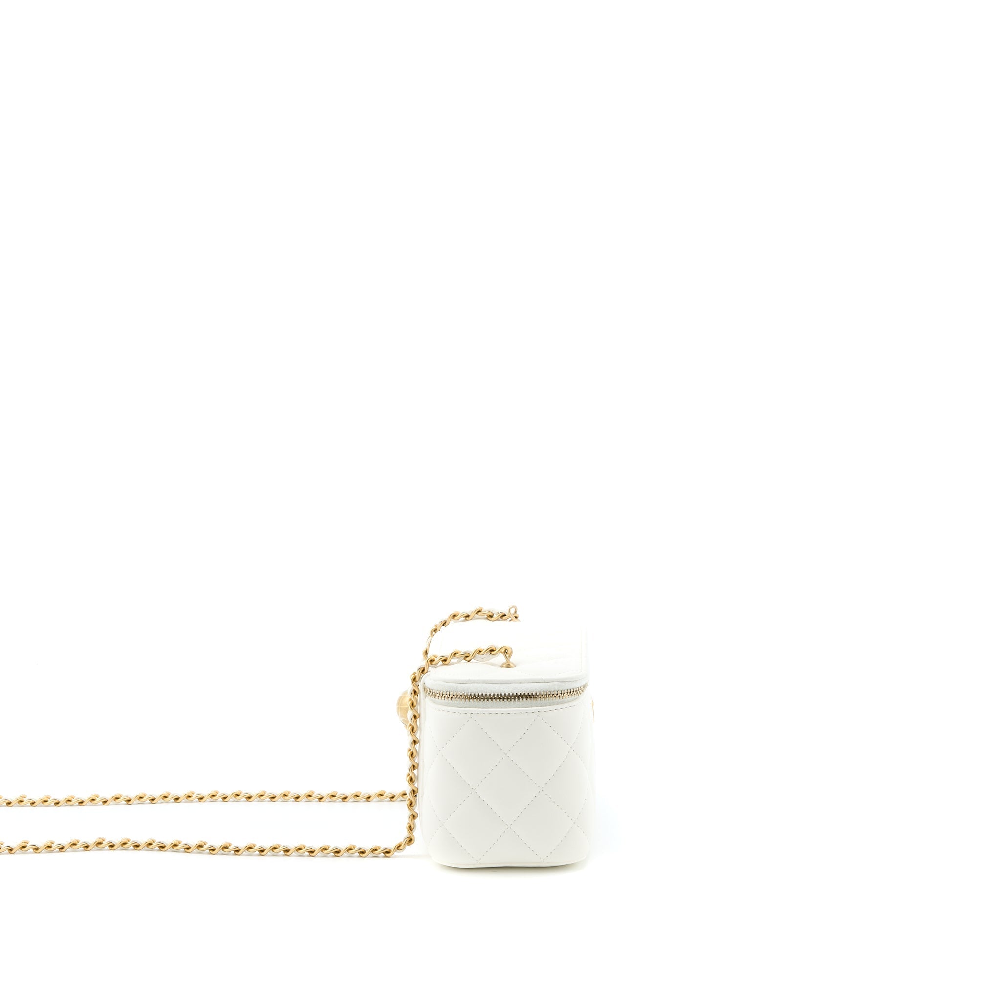 CHANEL PEARL CRUSH LONG VANITY LAMBSKIN WHITE BRUSHED GHW (MICROCHIP)