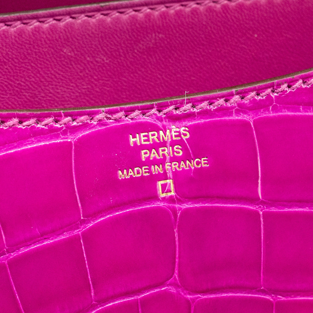HERMES MINI CONSTANCE SHINY ALLIGATOR MISSIPPIENS J5 ROSE SHEHERARADEZ GHW