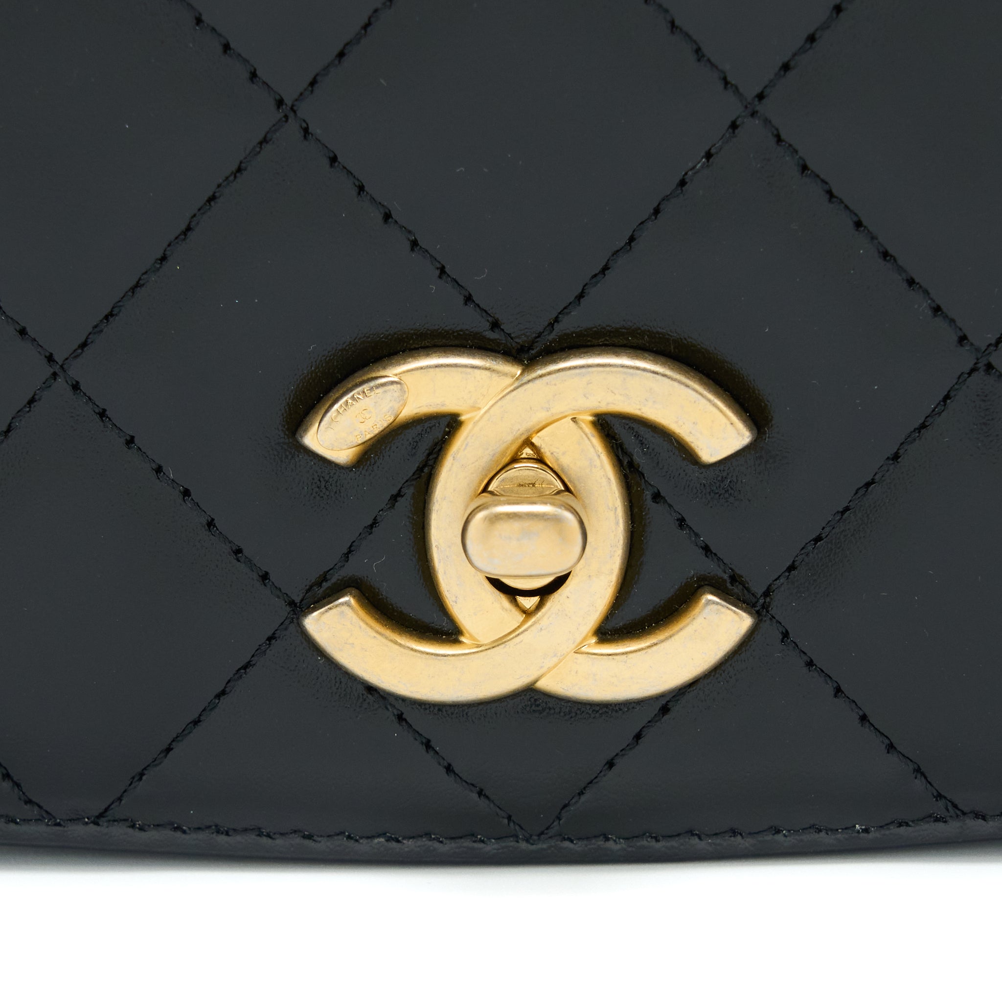 CHANEL CROSSBODY MINI FLAP BAG CC LOGO STRAP CALFSKIN BLACK BRUSHED GHW (MICROCHIP)
