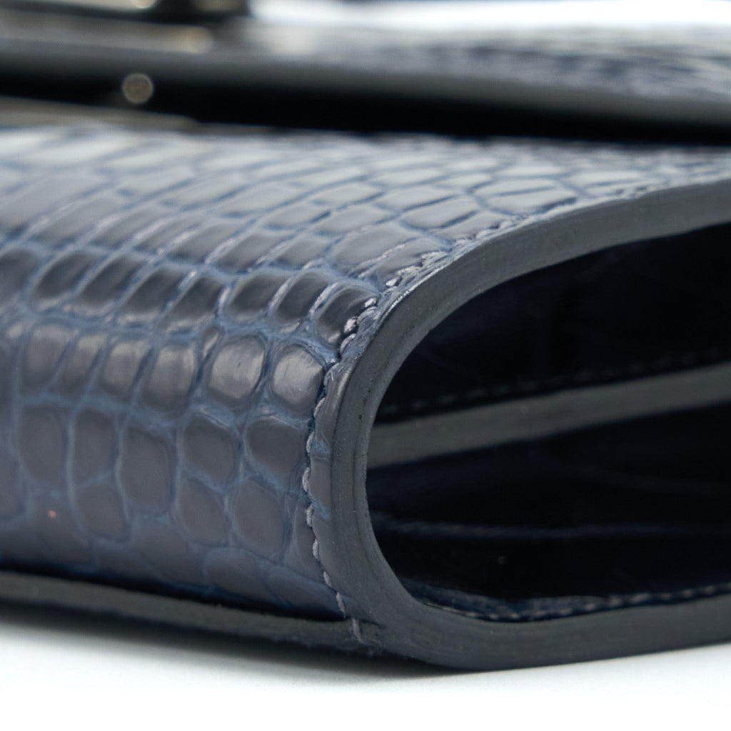 HERMES KELLY TO GO ALLIGATOR MISSISSIPPIENSIS MAT BLUE INDIGO SHW