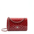 CHANEL JUMBO CLASSIC FLAP BAG PATENT RED SHW