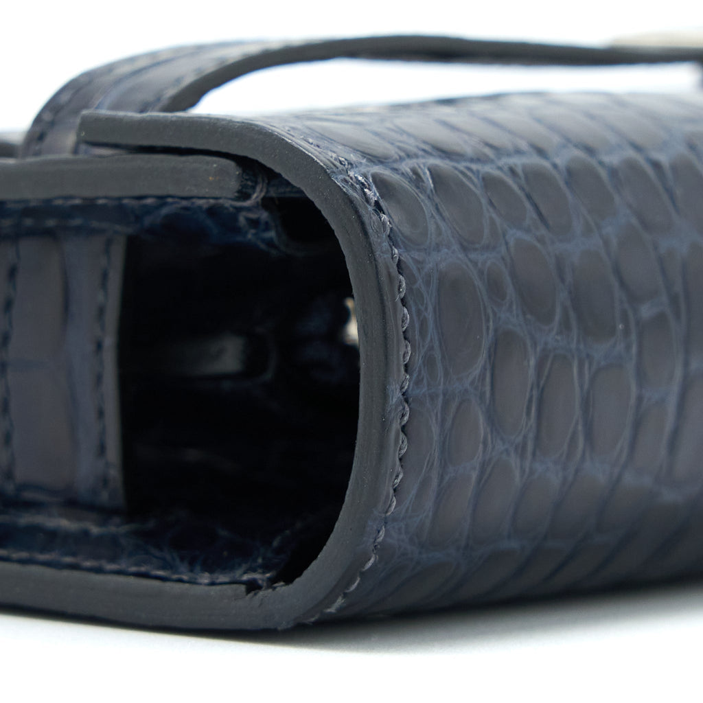 HERMES KELLY TO GO ALLIGATOR MISSISSIPPIENSIS MAT BLUE INDIGO SHW