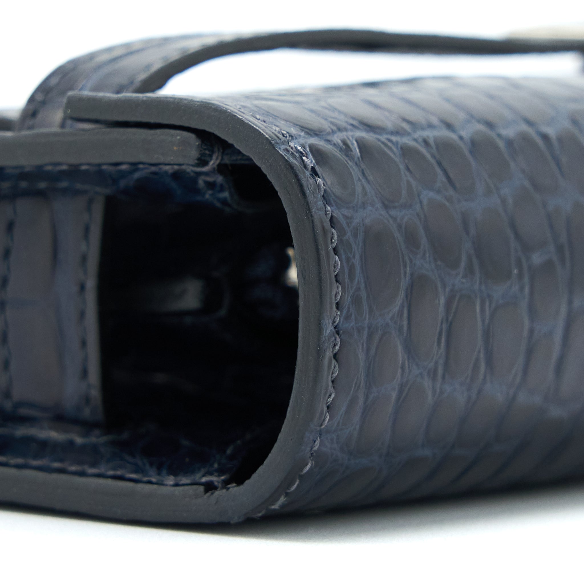 HERMES KELLY TO GO ALLIGATOR MISSISSIPPIENSIS MAT BLUE INDIGO SHW