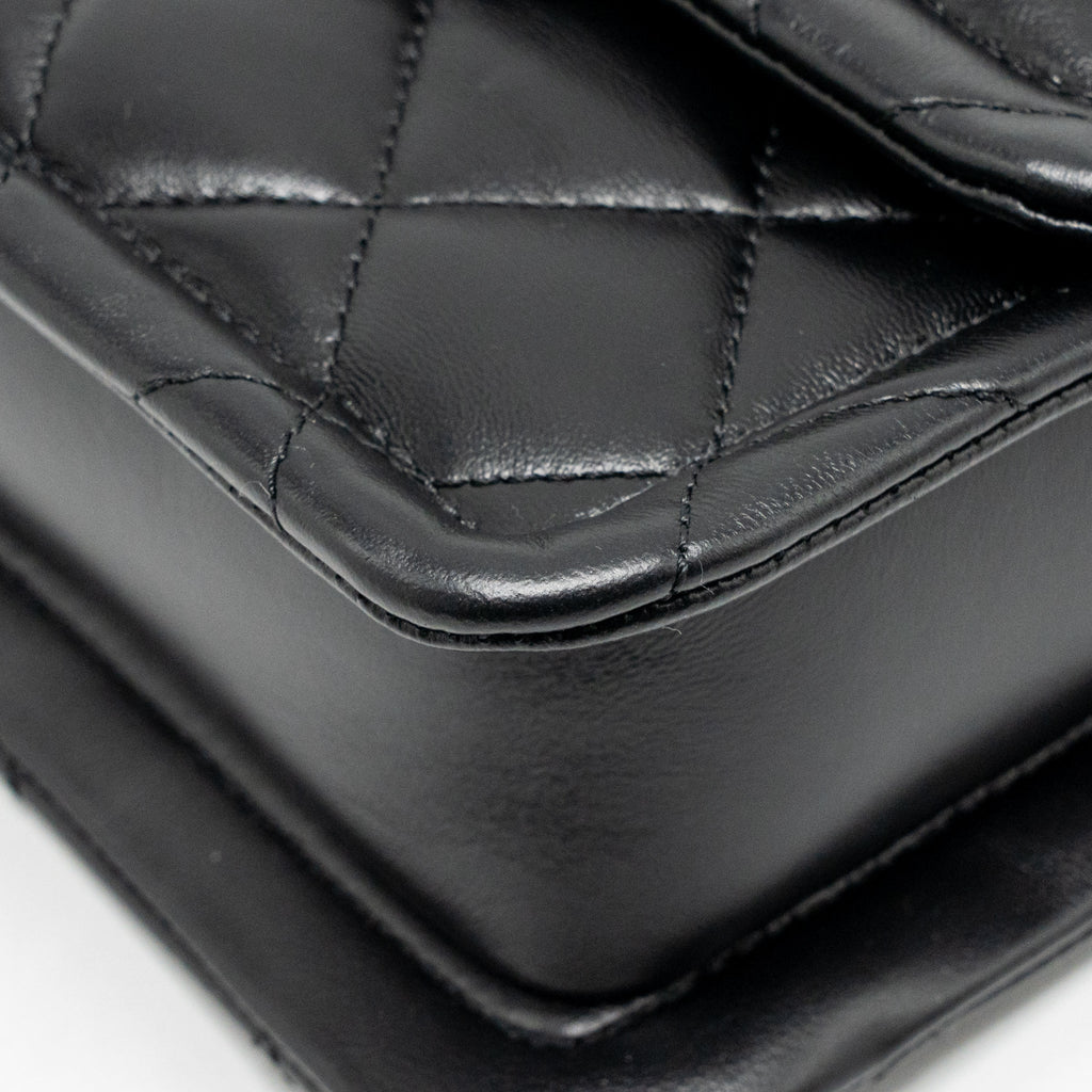 CHANEL QUILTED SQUARE FLAP BAG LAMBSKIN BLACK GHW