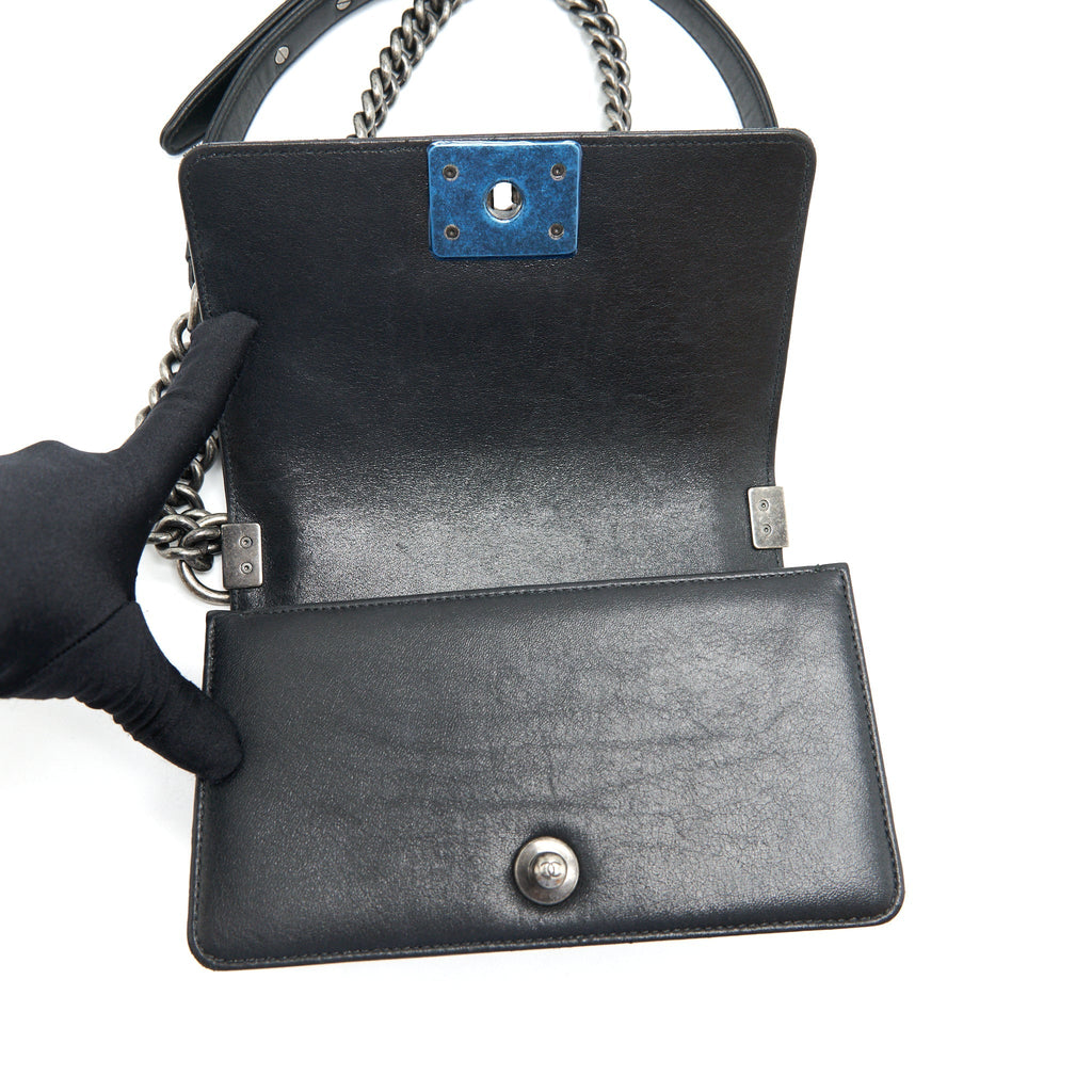 CHANEL SMALL BOY BAG LIZARD/CALFSKIN BLACK WITH RUTHENIUM HARDWARE