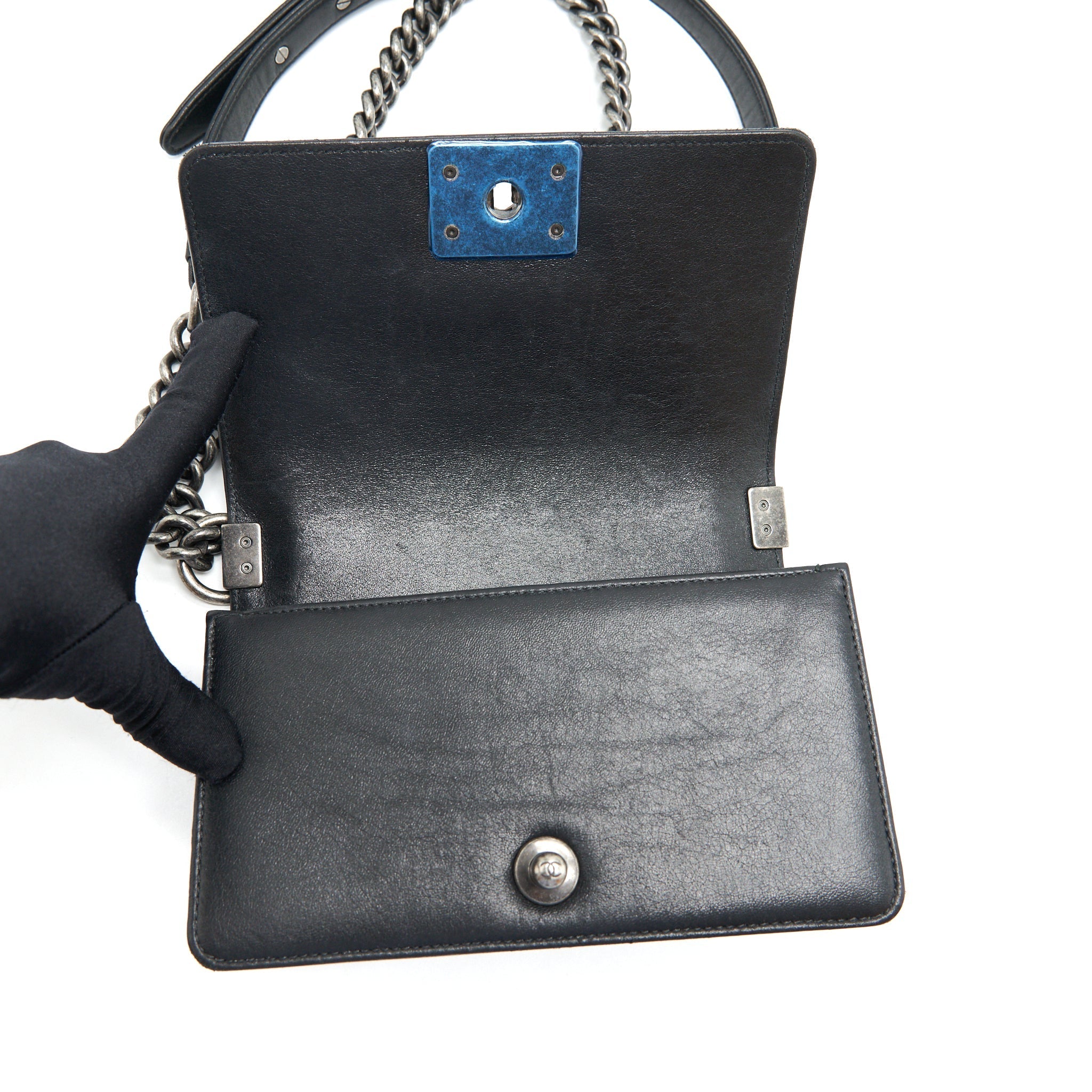 CHANEL SMALL BOY BAG LIZARD/CALFSKIN BLACK WITH RUTHENIUM HARDWARE