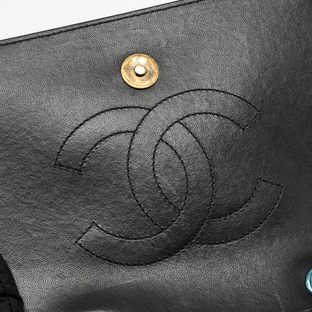 CHANEL CC LOGO SQUARE FLAP BAG LAMBSKIN BLACK SHW