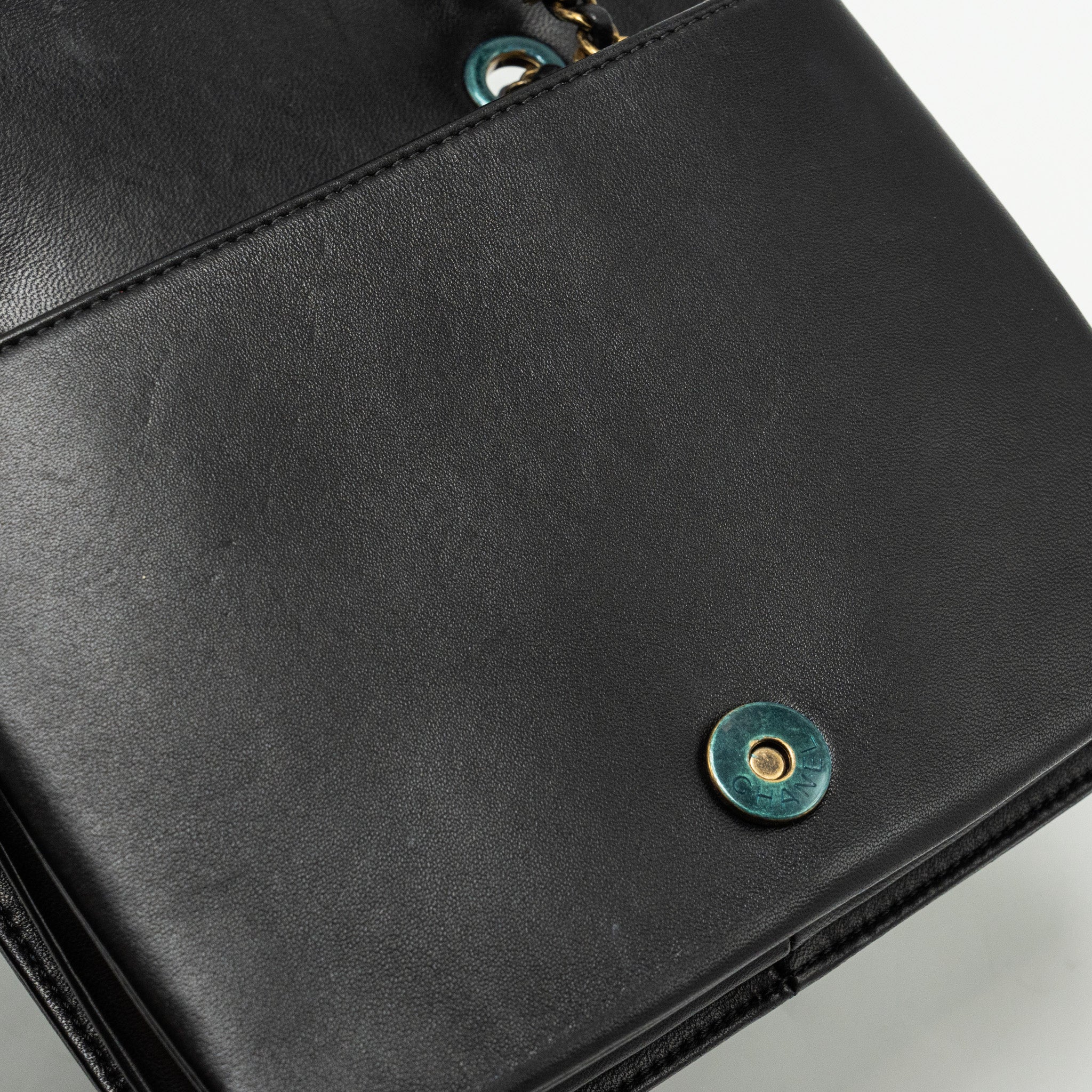 CHANEL CC LOGO SQUARE FLAP BAG LAMBSKIN BLACK SHW