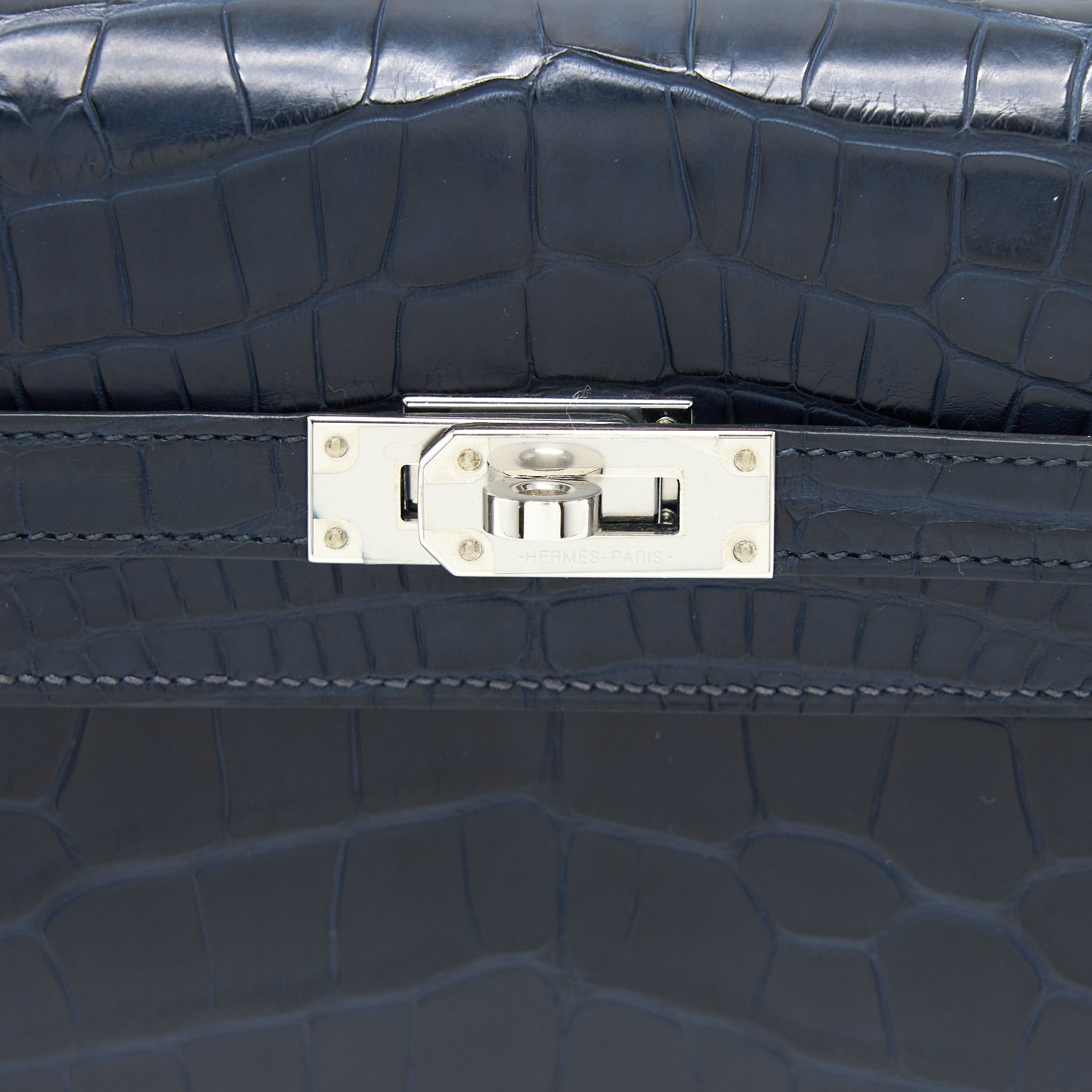 HERMES KELLY TO GO ALLIGATOR MISSISSIPPIENSIS MAT BLUE INDIGO SHW