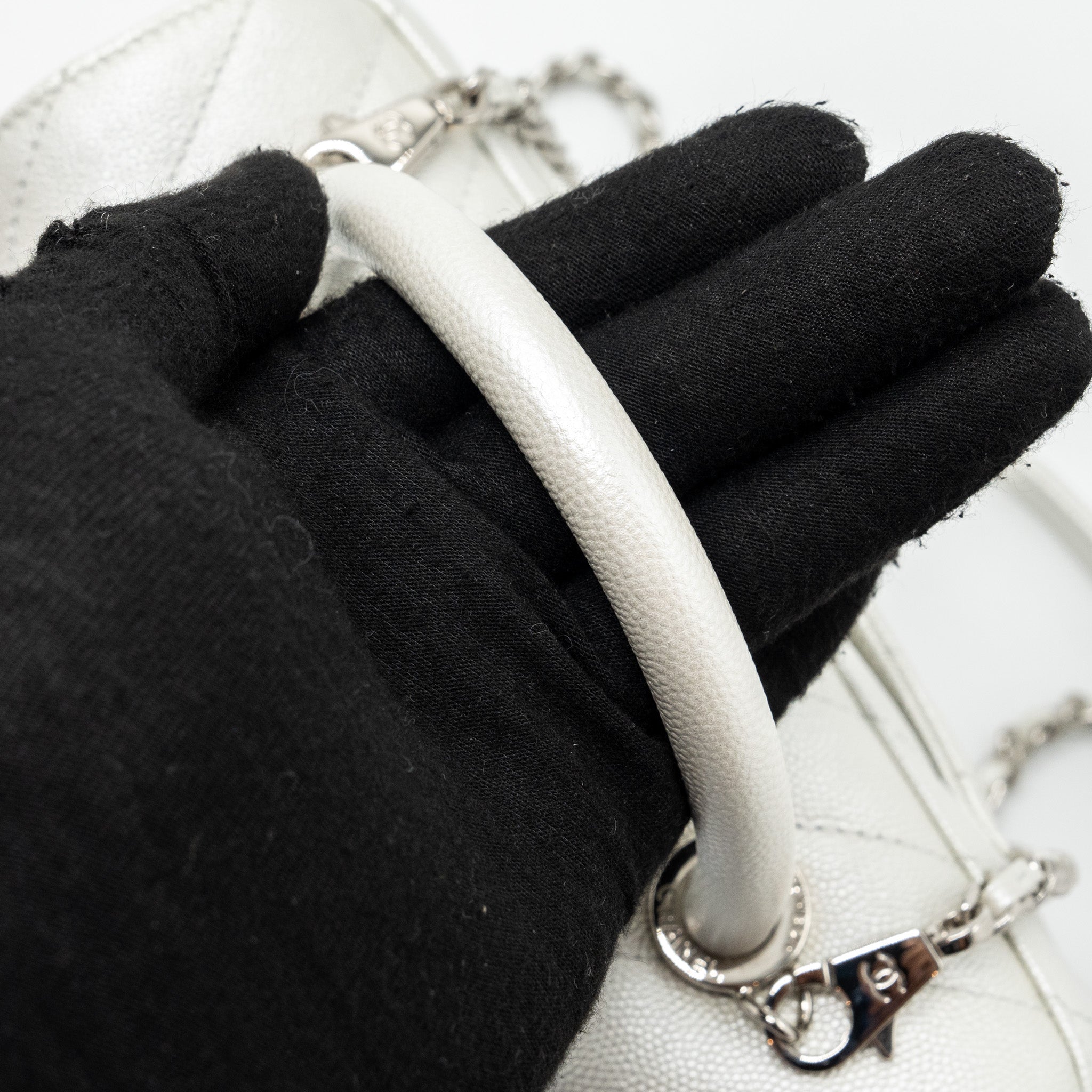 CHANEL CHEVRON SMALL COCO HANDLE CAVIAR IRIDESCENT WHITE SHW