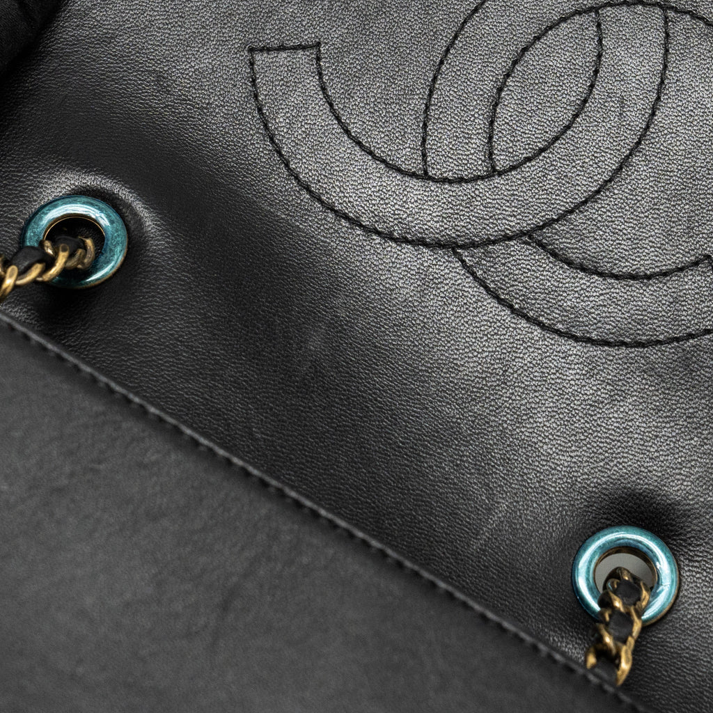 CHANEL CC LOGO SQUARE FLAP BAG LAMBSKIN BLACK SHW