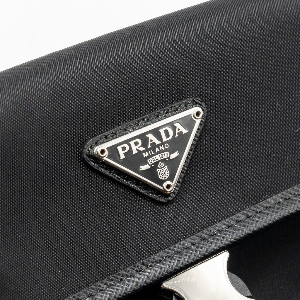 PRADA TRIMMED SAFFIANO PHONE CASE RE-NYLON BLACK SHW