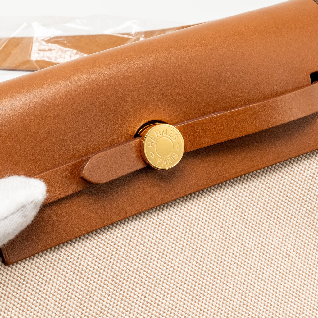 HERMES HERBAG MINI CANVAS/HUNTER LEATHER ECRU-BEIGE/ FAUVE GHW