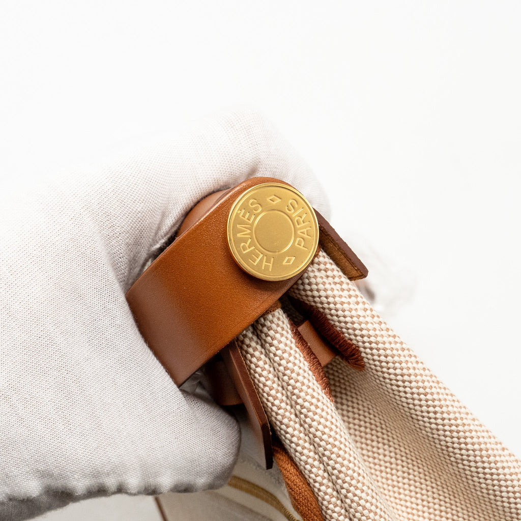 HERMES HERBAG MINI CANVAS/HUNTER ECRU-BEIGE/FAUVE GHW