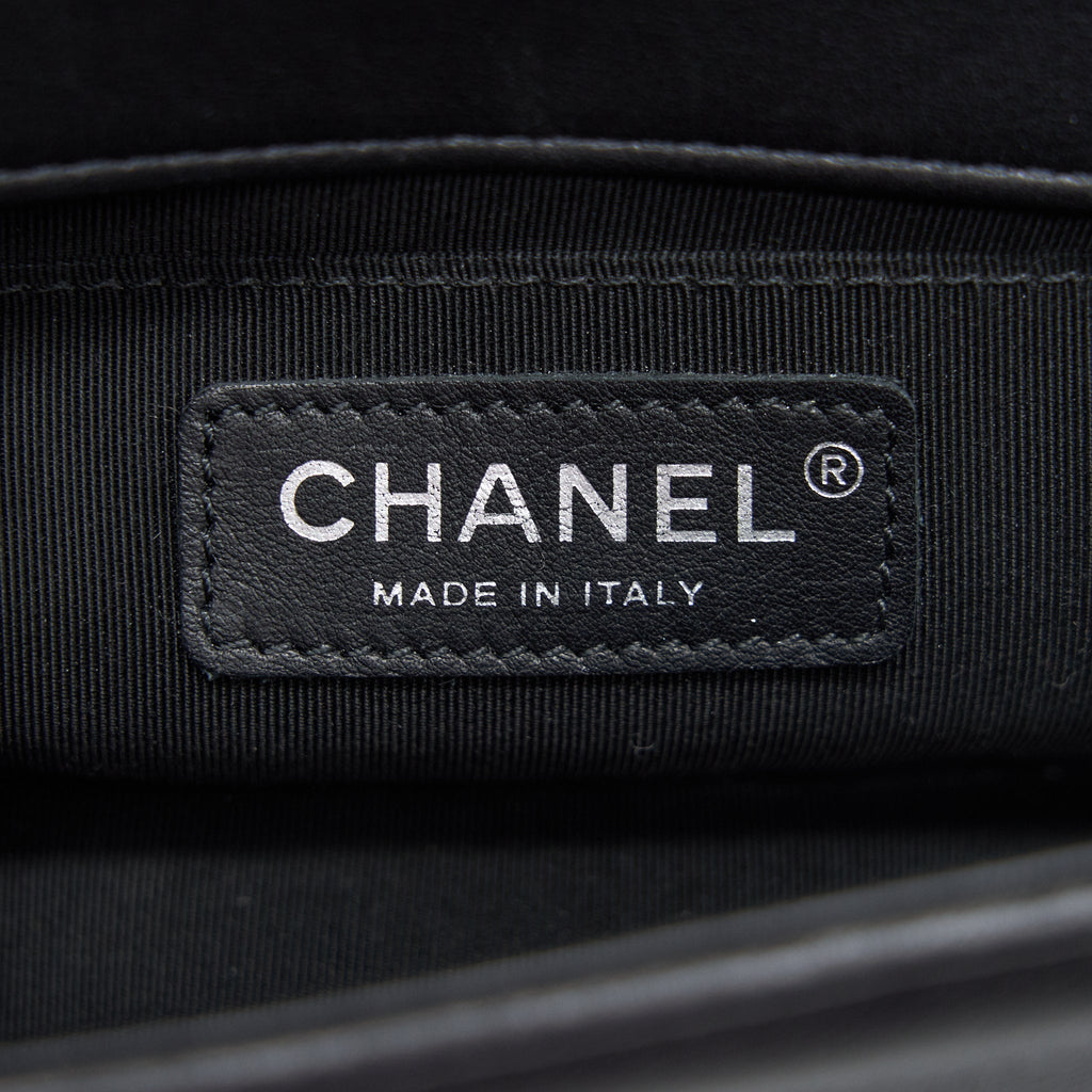 CHANEL SMALL CHEVRON LEBOY BAG CALFSKIN BLACK WITH SHW