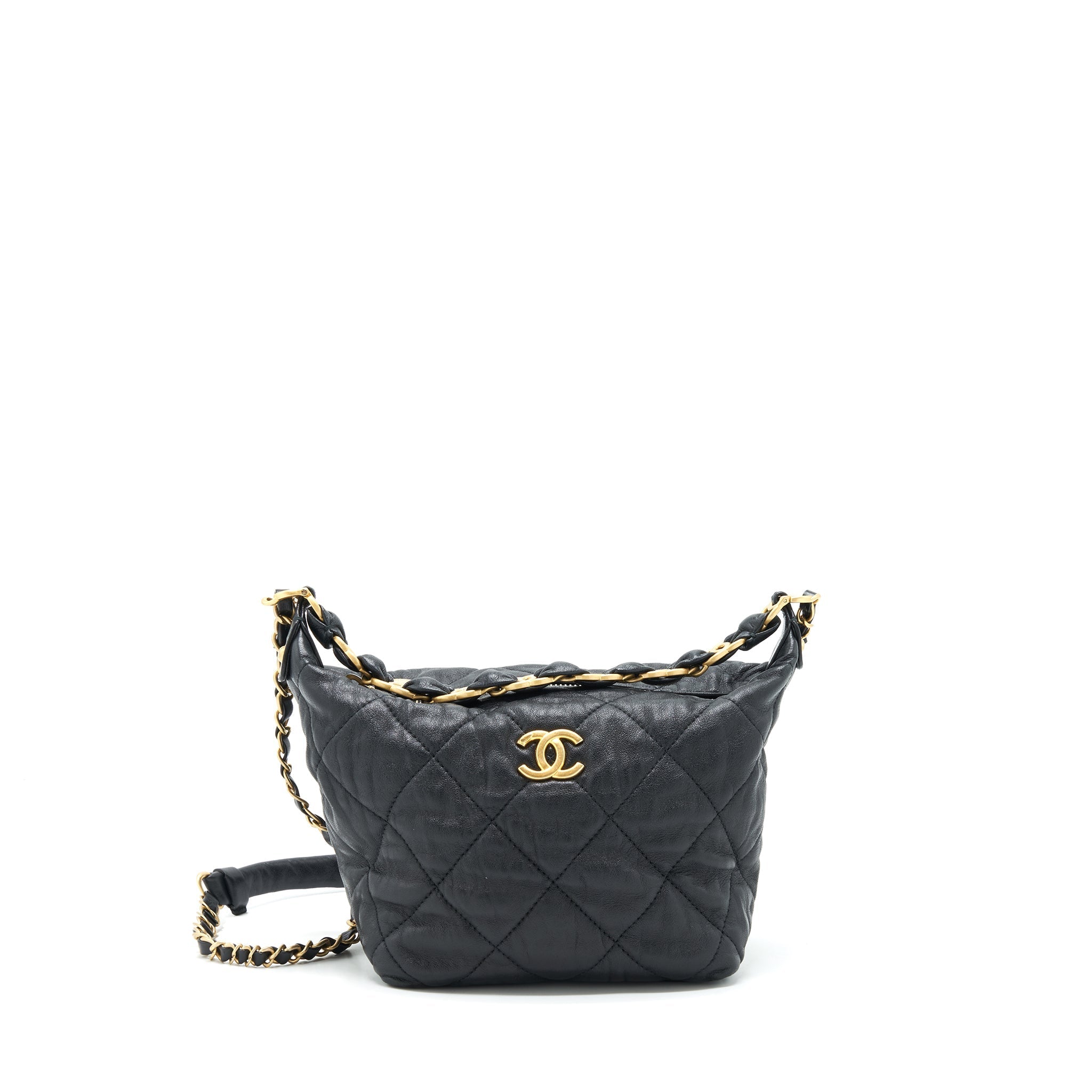 CHANEL HOBO CROSSBODY BAG LAMBSKIN BLACK GHW