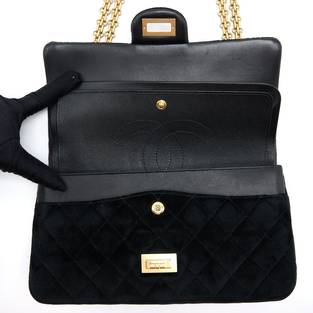 CHANEL SMALL 2.55 REISSUE FLAP BAG VELVET BLACK GHW