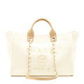 CHANEL DEAUVILLE TOTE BAG CANVAS LIGHT BEIGE LGHW