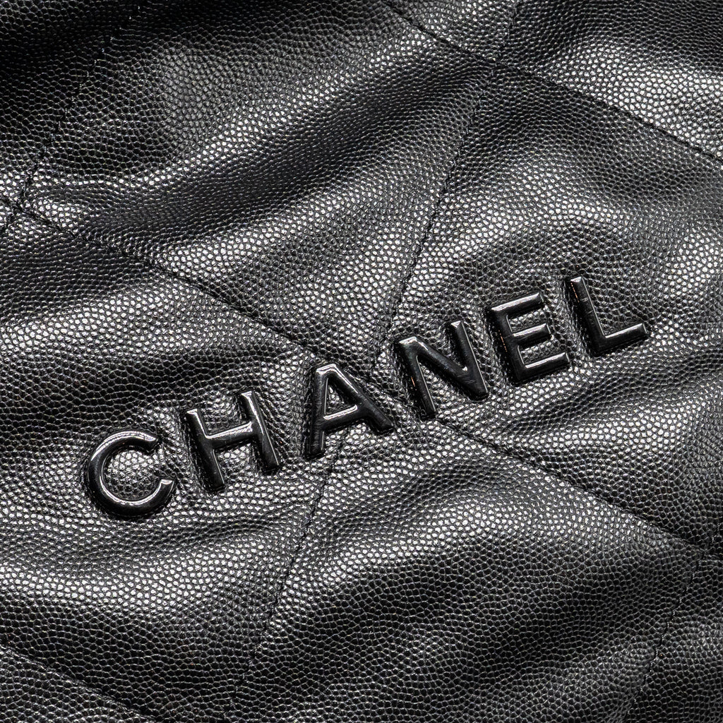CHANEL MEDIUM 22 BAG BLACK LETTER CAVIAR BLACK GHW (MICROCHIP)
