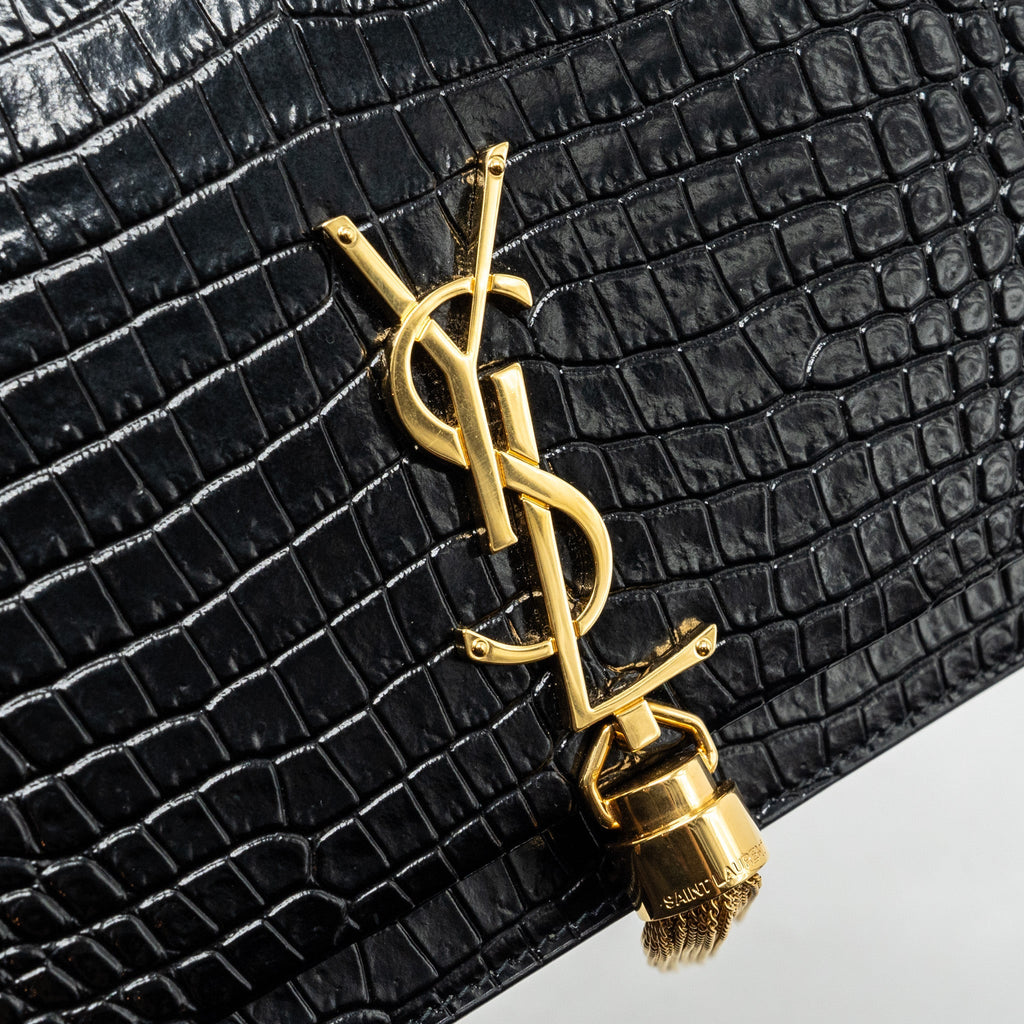 SAINT LAURENT/YSL KATE TASSEL CROC-EMBOSSED CALFSKIN BLACK GHW