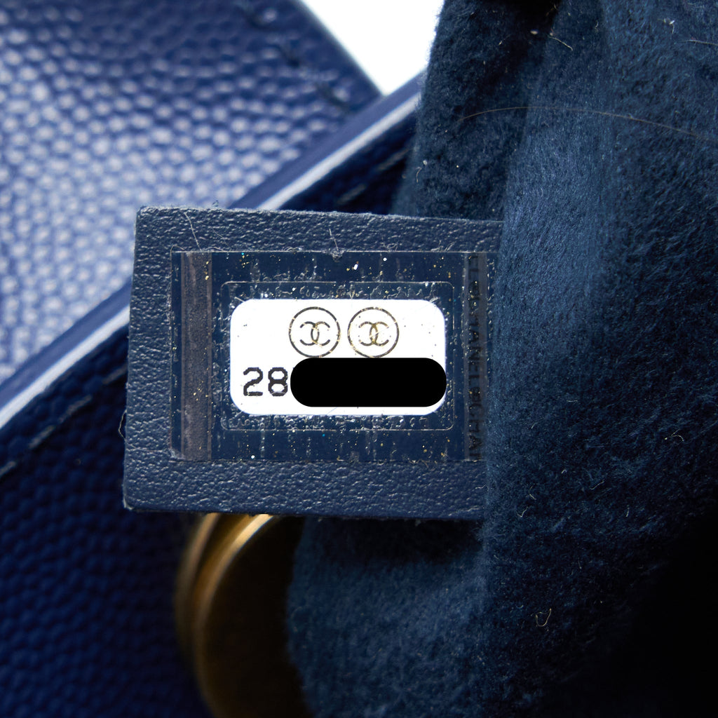 CHANEL DEAUVILLE TOTE BAG GRAINED CALFSKIN NAVY GHW