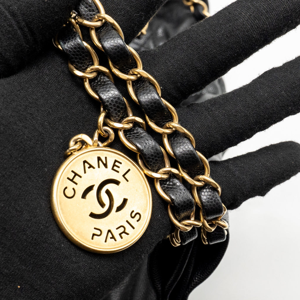 CHANEL MEDIUM 22 BAG BLACK LETTER CAVIAR BLACK GHW (MICROCHIP)