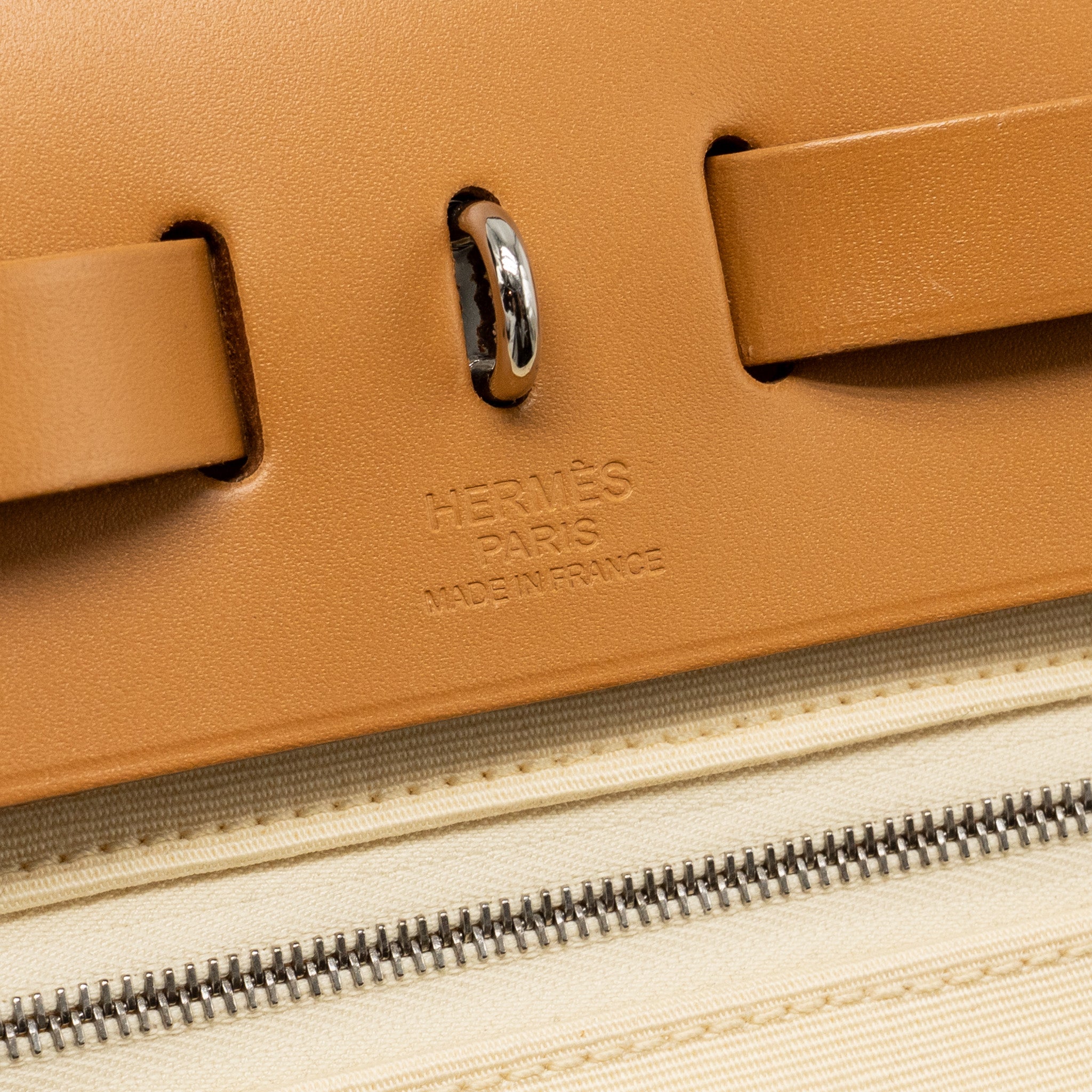 HERMES HERBAG 31 ZIP BAG CANVAS/HUNTER LEATHER VANILLE/NATUREL-SABLE SHW