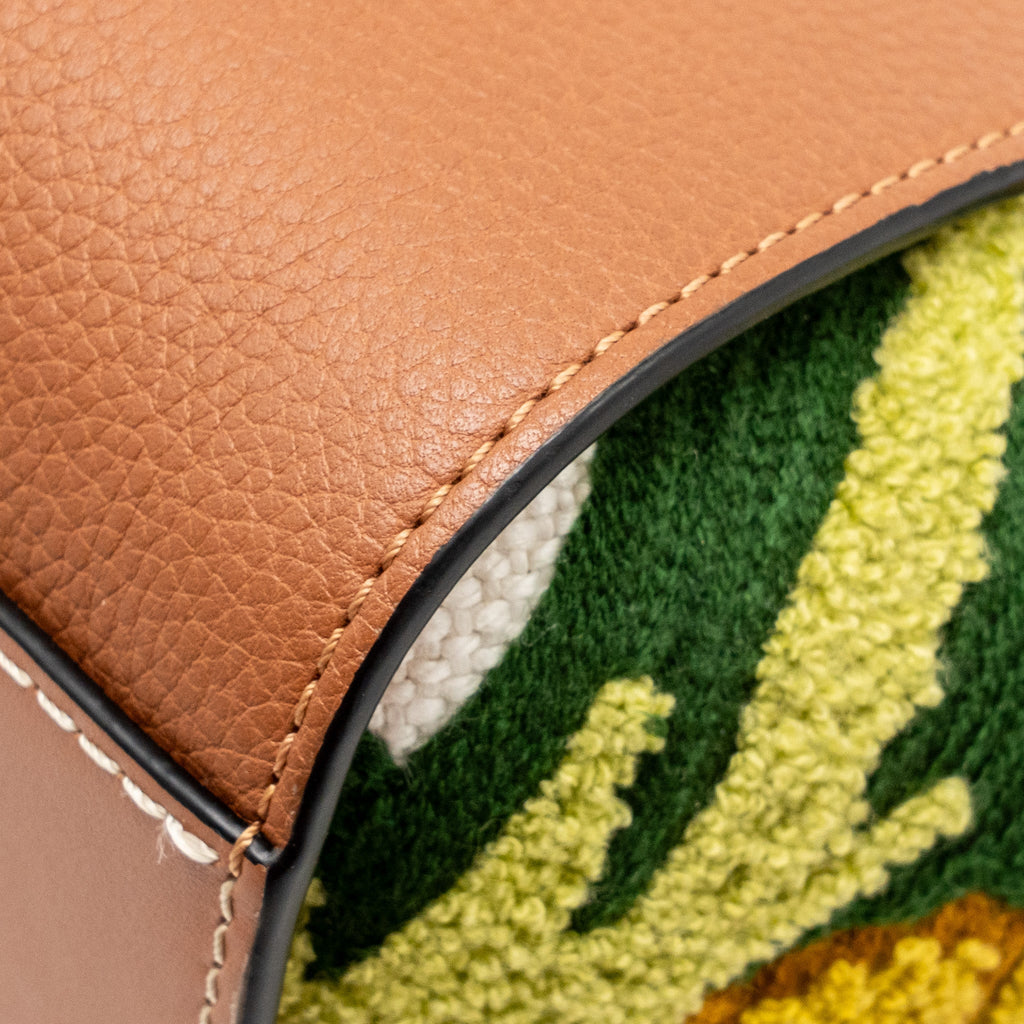 LOEWE X WILLIAM DE MORGAN MINI HAMMOCK FLORAL-EMBROIDERED SHOULDER BAG CALFSKIN TAN/ MULTICOLOUR GHW