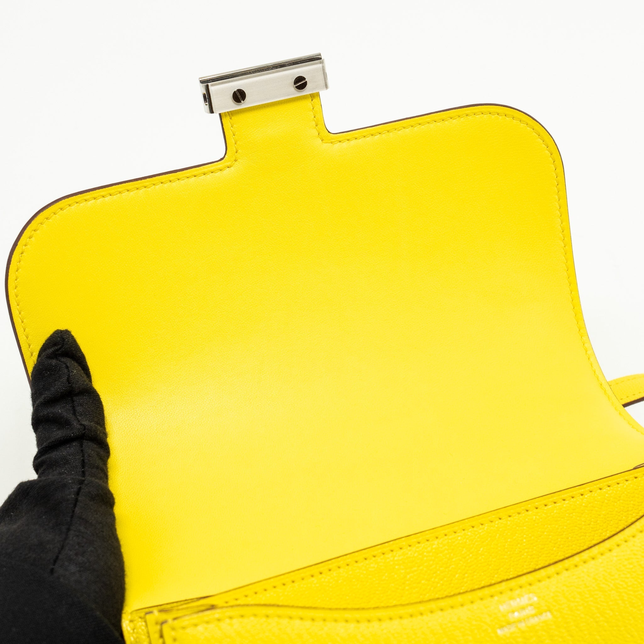HERMES MINI CONSTANCE CHEVRE MYSORE JAUNE CITRON SHW