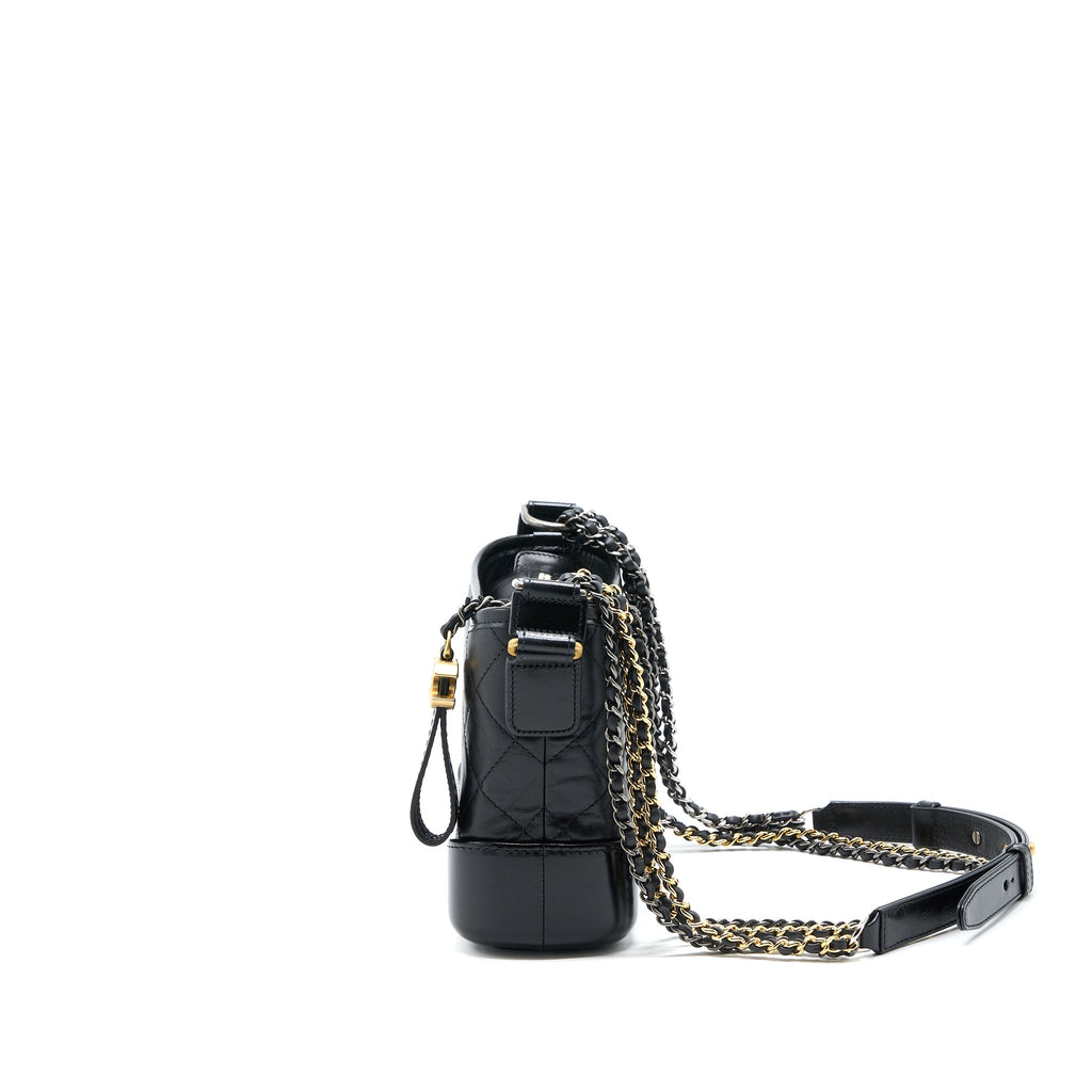 CHANEL SMALL GABRIELLE BAG AGED CALFSKIN BLACK MULTICOLOUR HARDWARE (MICROCHIP)
