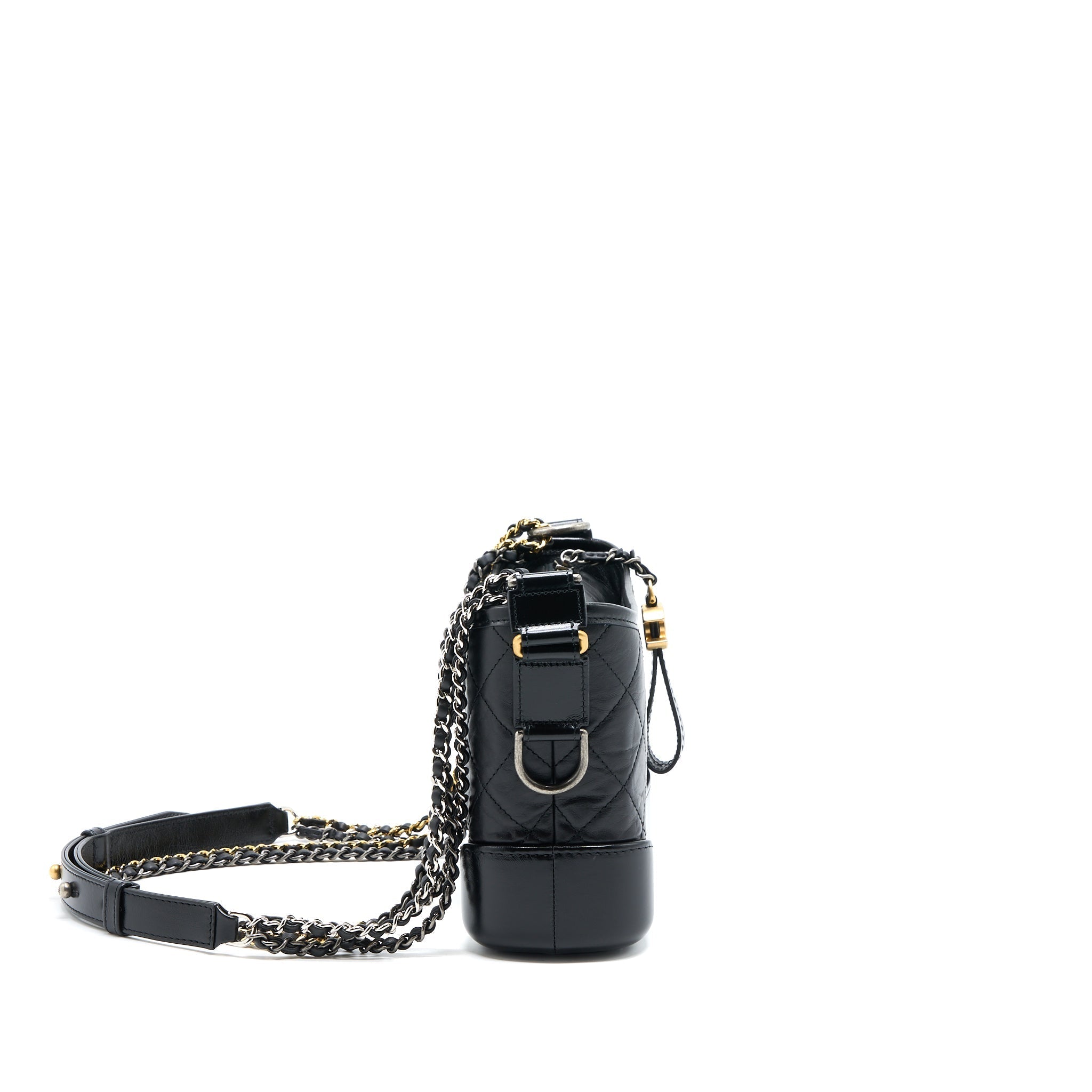 CHANEL SMALL GABRIELLE BAG AGED CALFSKIN BLACK MULTICOLOUR HARDWARE (MICROCHIP)