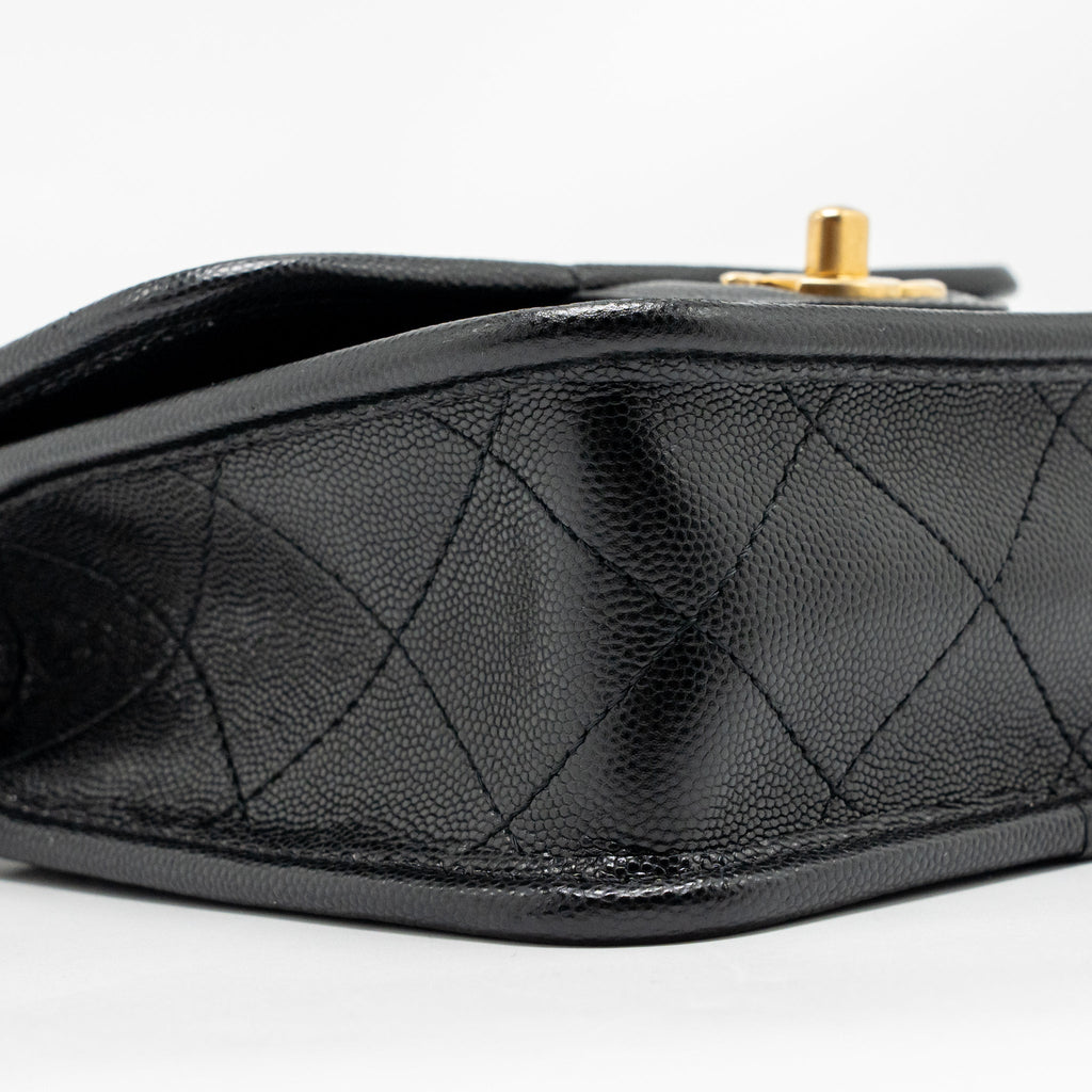 CHANEL 22K MINI FLAP BAG WITH TOP HANDLE CAVIAR BLACK GHW (MICROCHIP)
