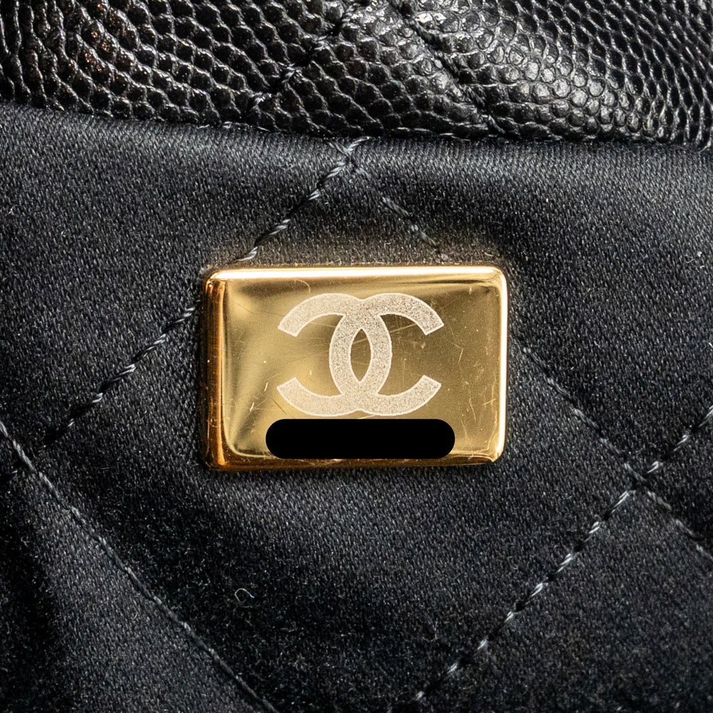 CHANEL MEDIUM 22 BAG BLACK LETTER CAVIAR BLACK GHW (MICROCHIP)