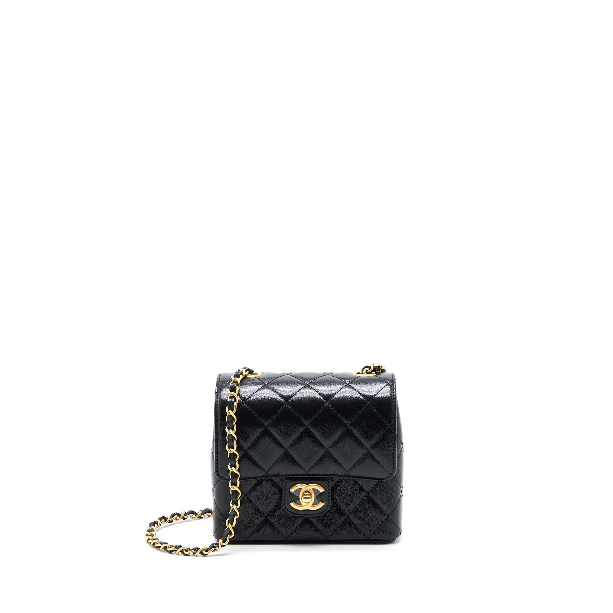 CHANEL 22K RETRO CLASSIC NEW MINI SQUARE FLAP BAG GOATSKIN BLACK GHW(MICROCHIP)