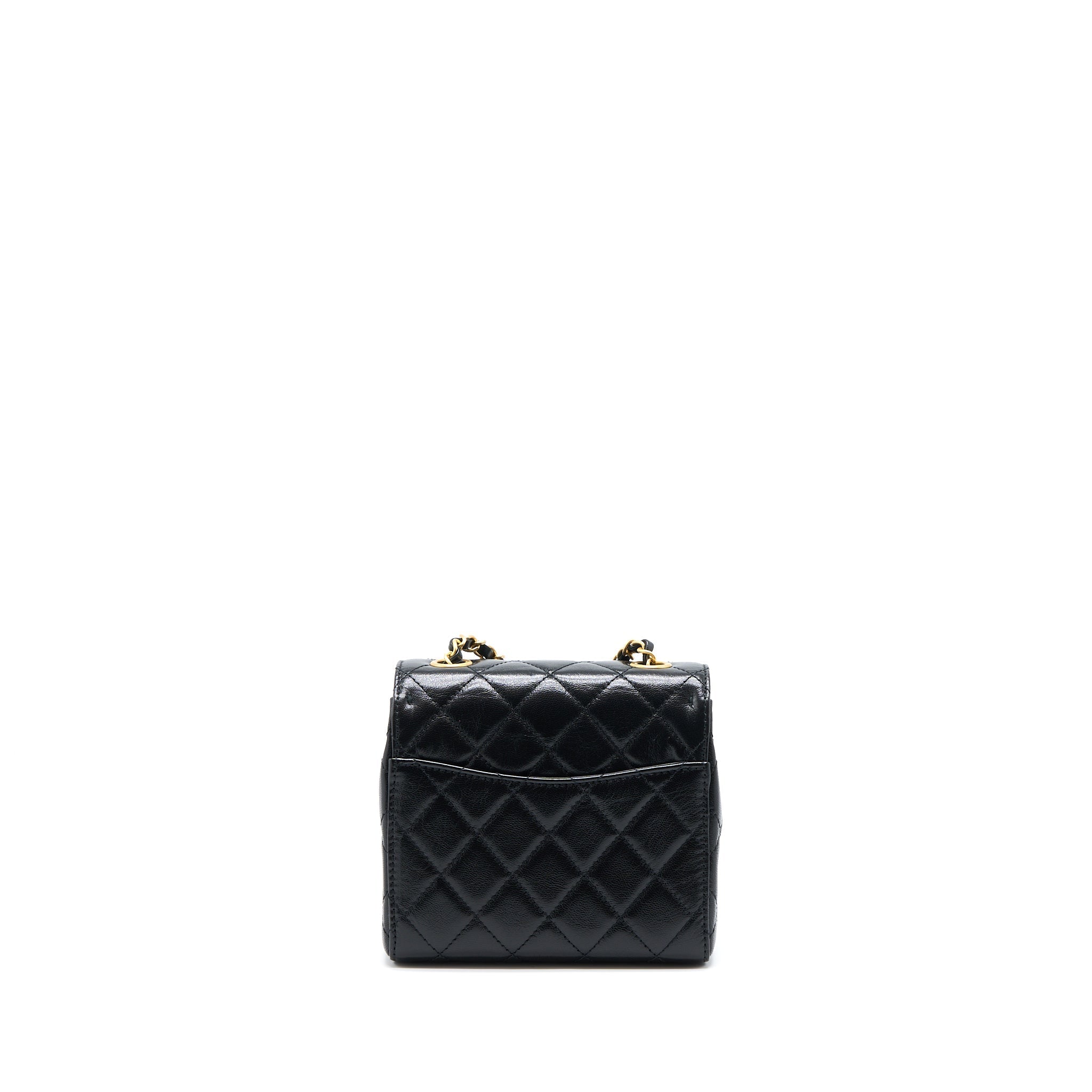 CHANEL 22K RETRO CLASSIC NEW MINI SQUARE FLAP BAG GOATSKIN BLACK GHW(MICROCHIP)