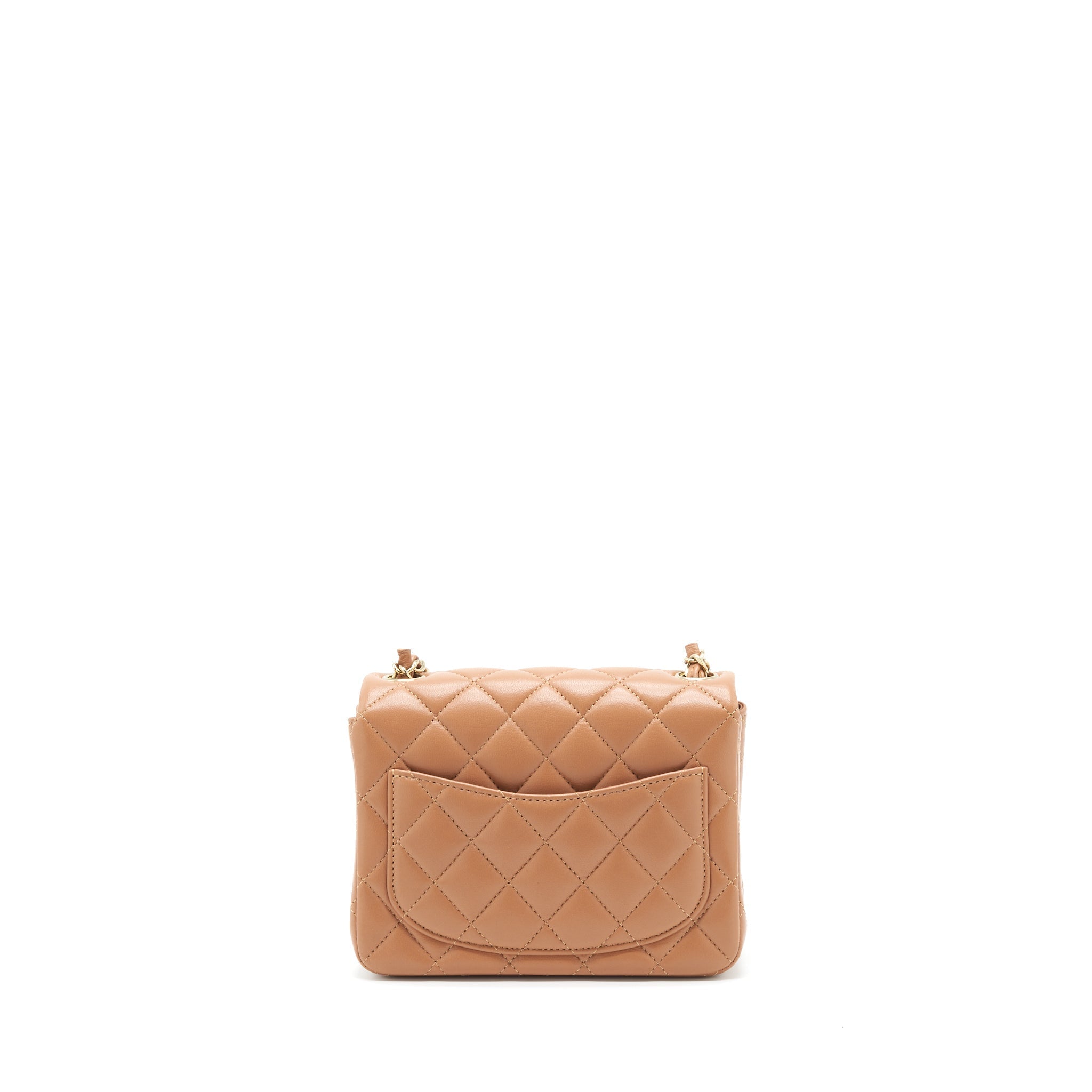 CHANEL 22S MINI SQUARE FLAP BAG LAMBSKIN CARAMEL LGHW (MICROCHIP)