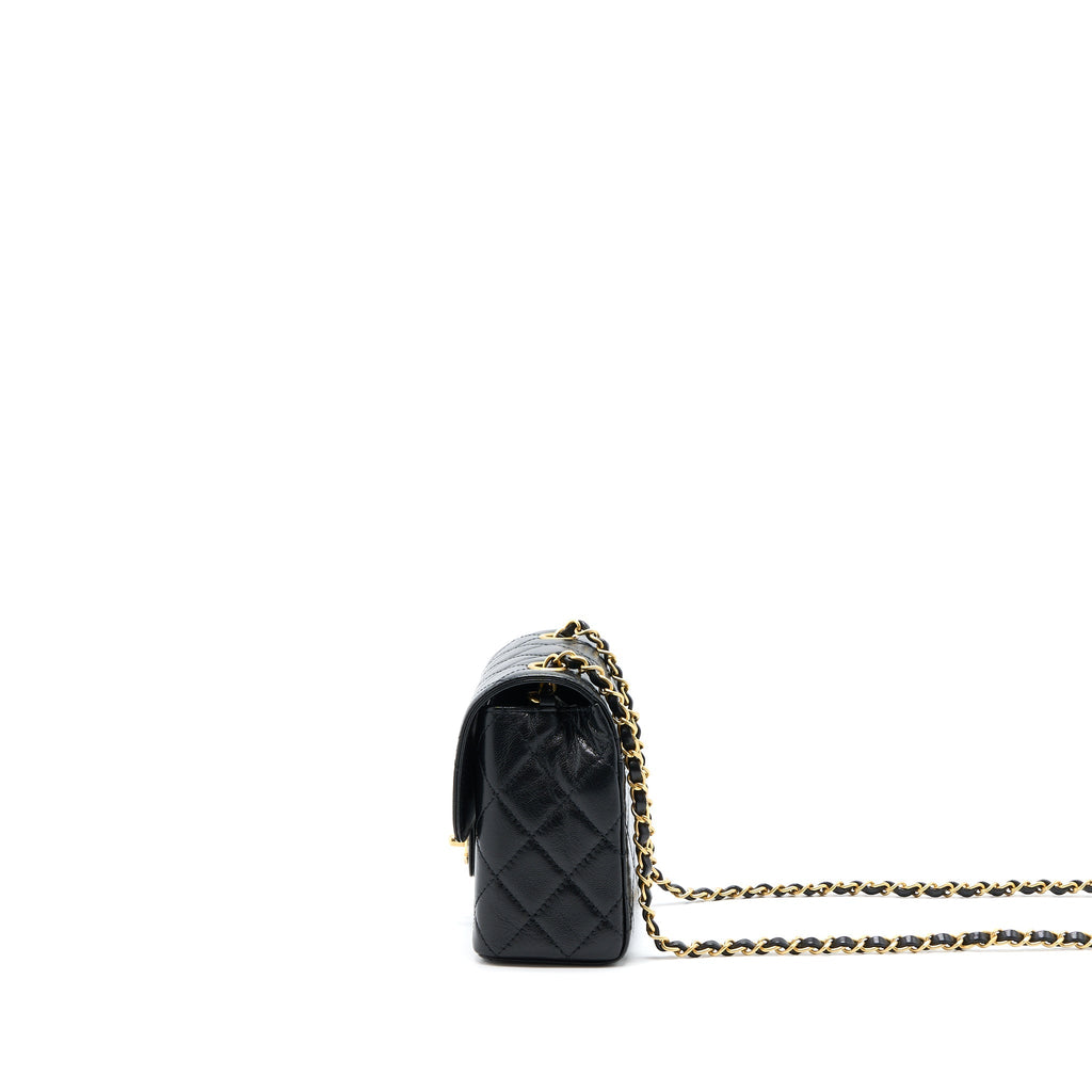 CHANEL 22K RETRO CLASSIC NEW MINI SQUARE FLAP BAG GOATSKIN BLACK GHW(MICROCHIP)