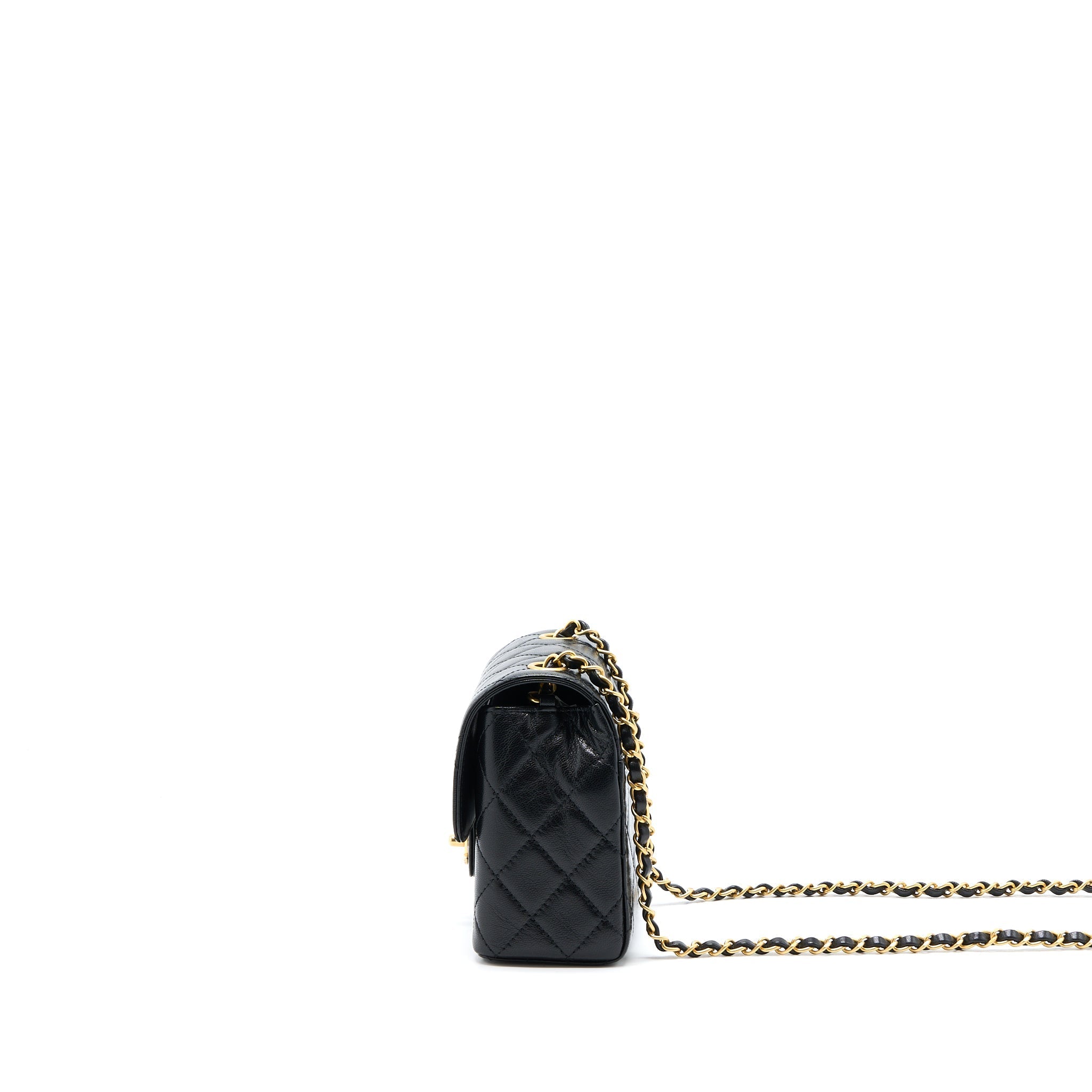 CHANEL 22K RETRO CLASSIC NEW MINI SQUARE FLAP BAG GOATSKIN BLACK GHW(MICROCHIP)