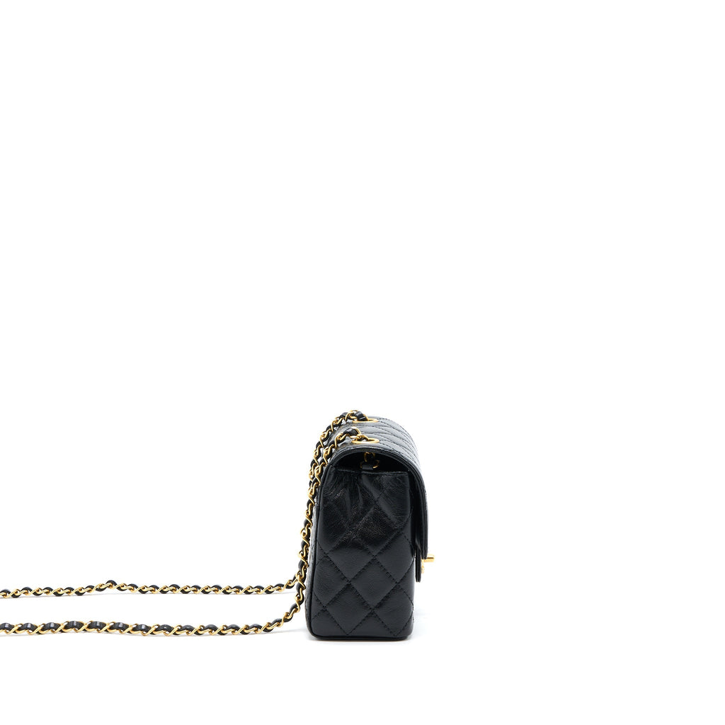 CHANEL 22K RETRO CLASSIC NEW MINI SQUARE FLAP BAG GOATSKIN BLACK GHW(MICROCHIP)
