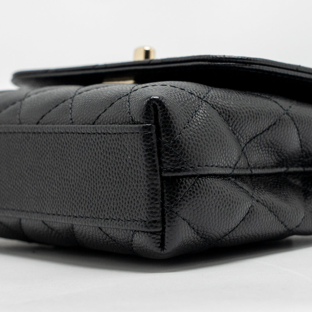 CHANEL COCO HANDLE CLUTCH WITH CHAIN CAVIAR BLACK LGHW (MICROCHIP)