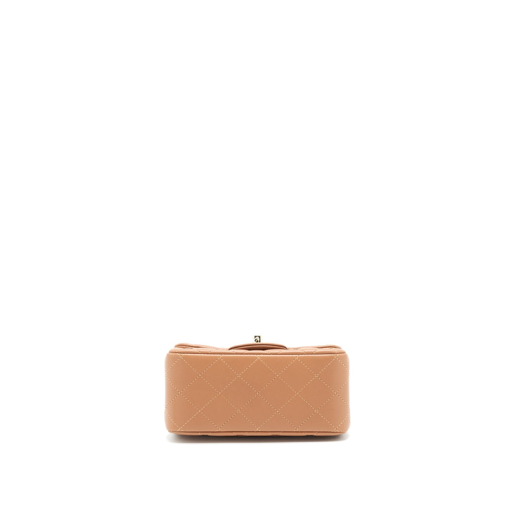CHANEL 22S MINI SQUARE FLAP BAG LAMBSKIN CARAMEL LGHW (MICROCHIP)