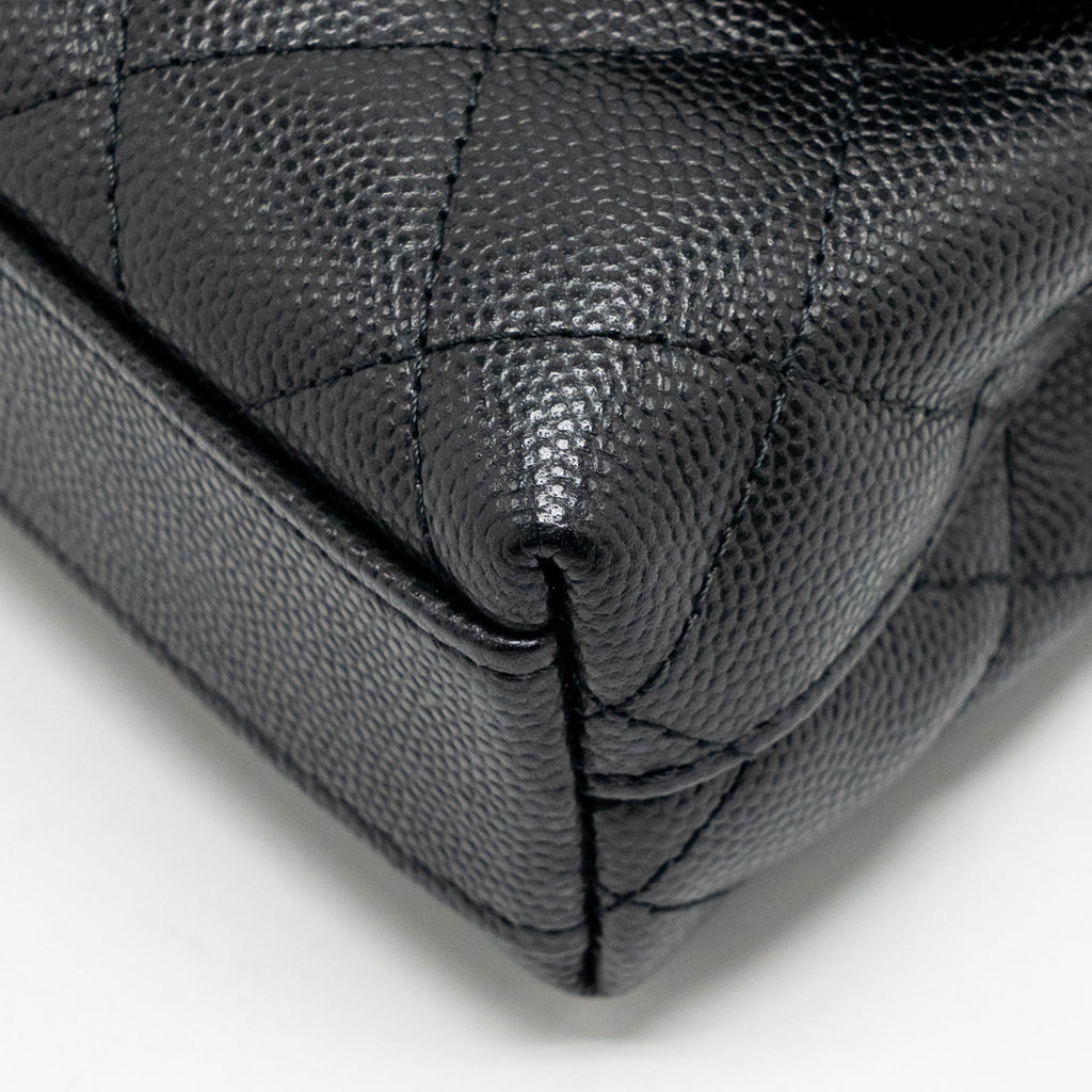 CHANEL COCO HANDLE CLUTCH WITH CHAIN CAVIAR BLACK LGHW (MICROCHIP)