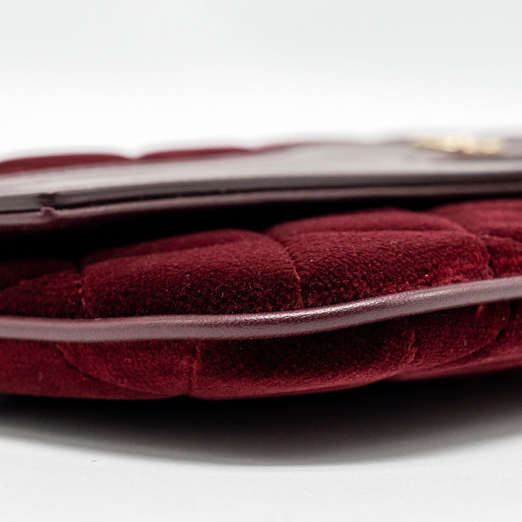 CHANEL FOLDING CLUTCH BAG VELVET/LAMBSKIN BURGUNDY LGHW