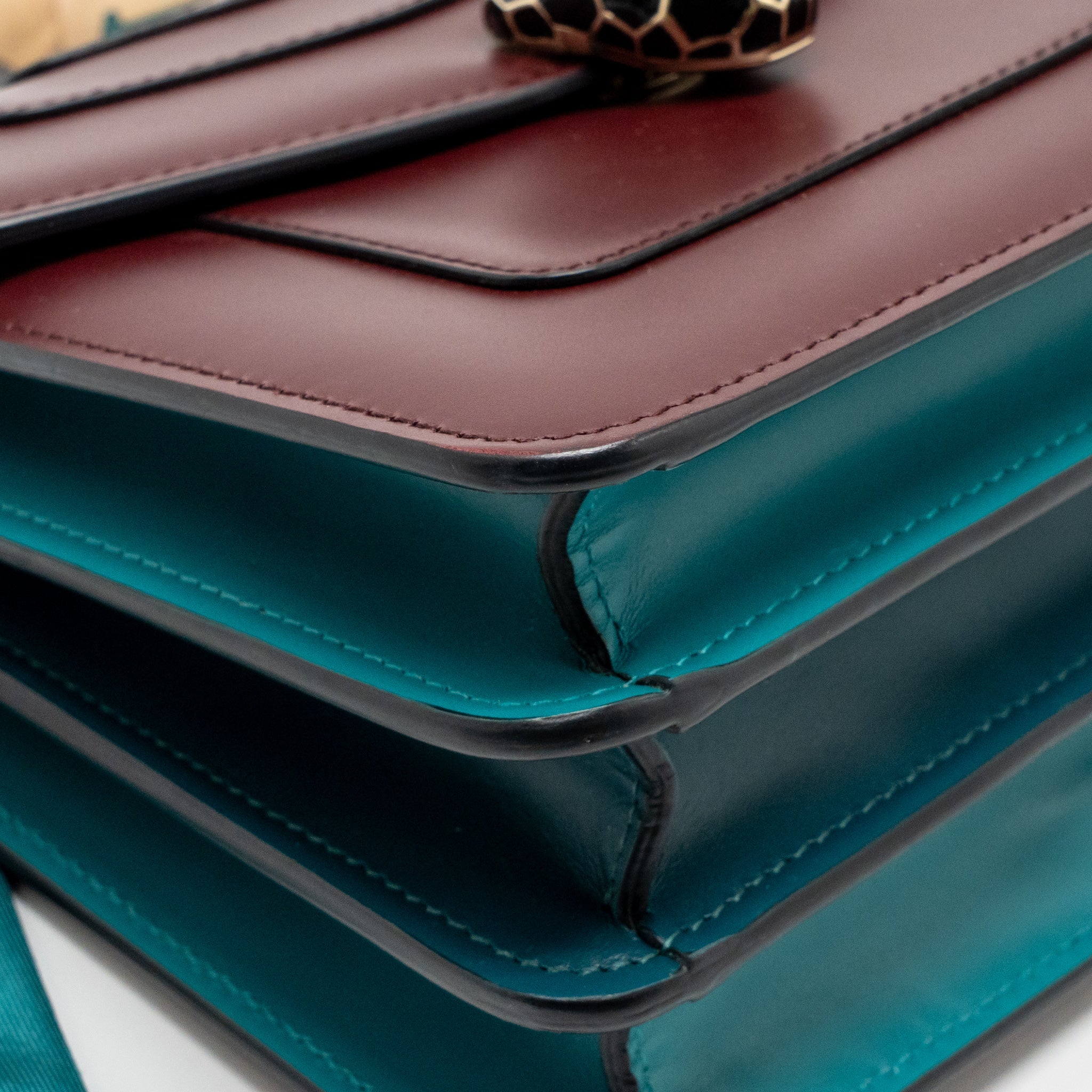 BVLGARI SERPENTI FOREVER FLAP BAG CALFSKIN ROMAN GARNET/TROPICAL TOURQUOISE/DEEP JADE LGHW