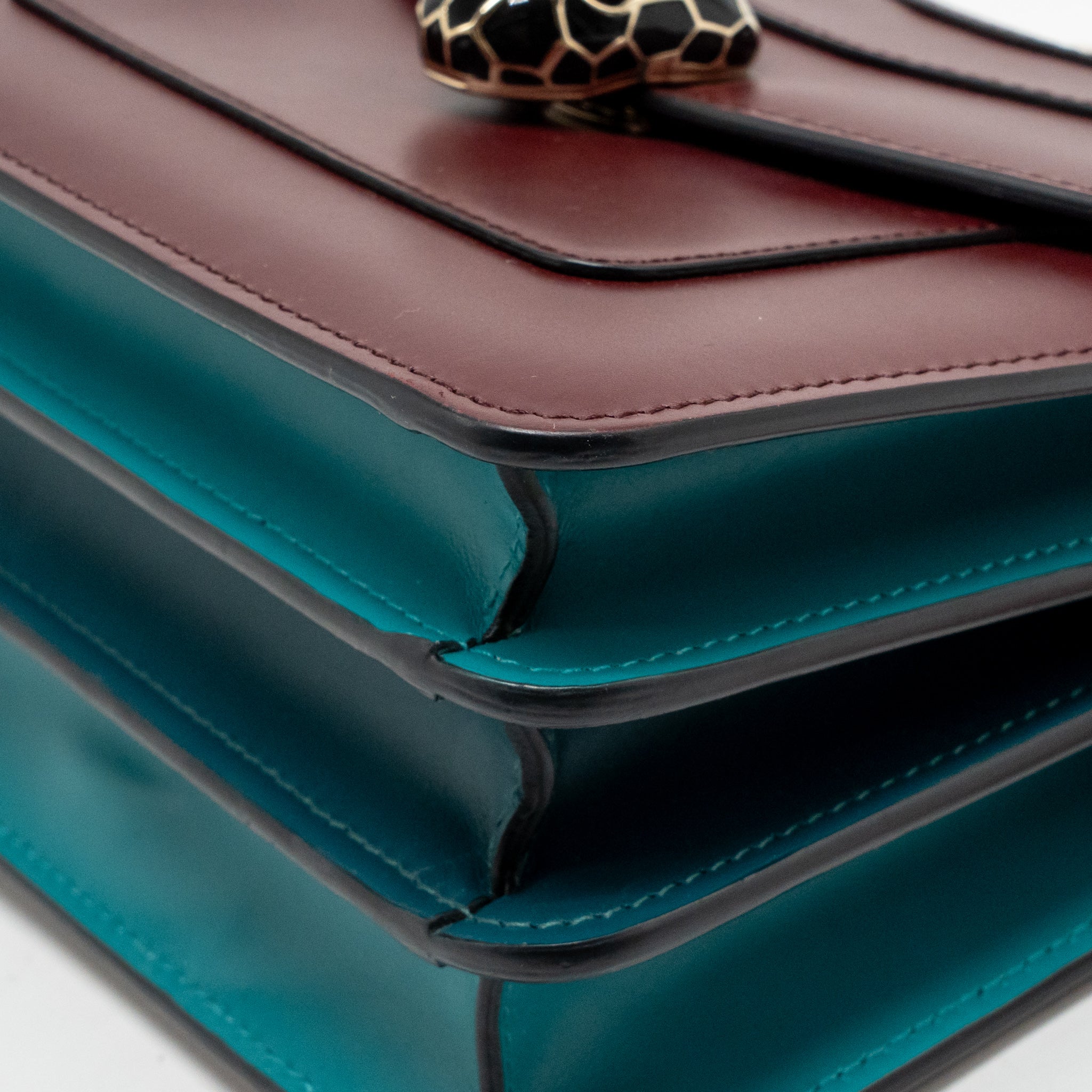 BVLGARI SERPENTI FOREVER FLAP BAG CALFSKIN ROMAN GARNET/TROPICAL TOURQUOISE/DEEP JADE LGHW