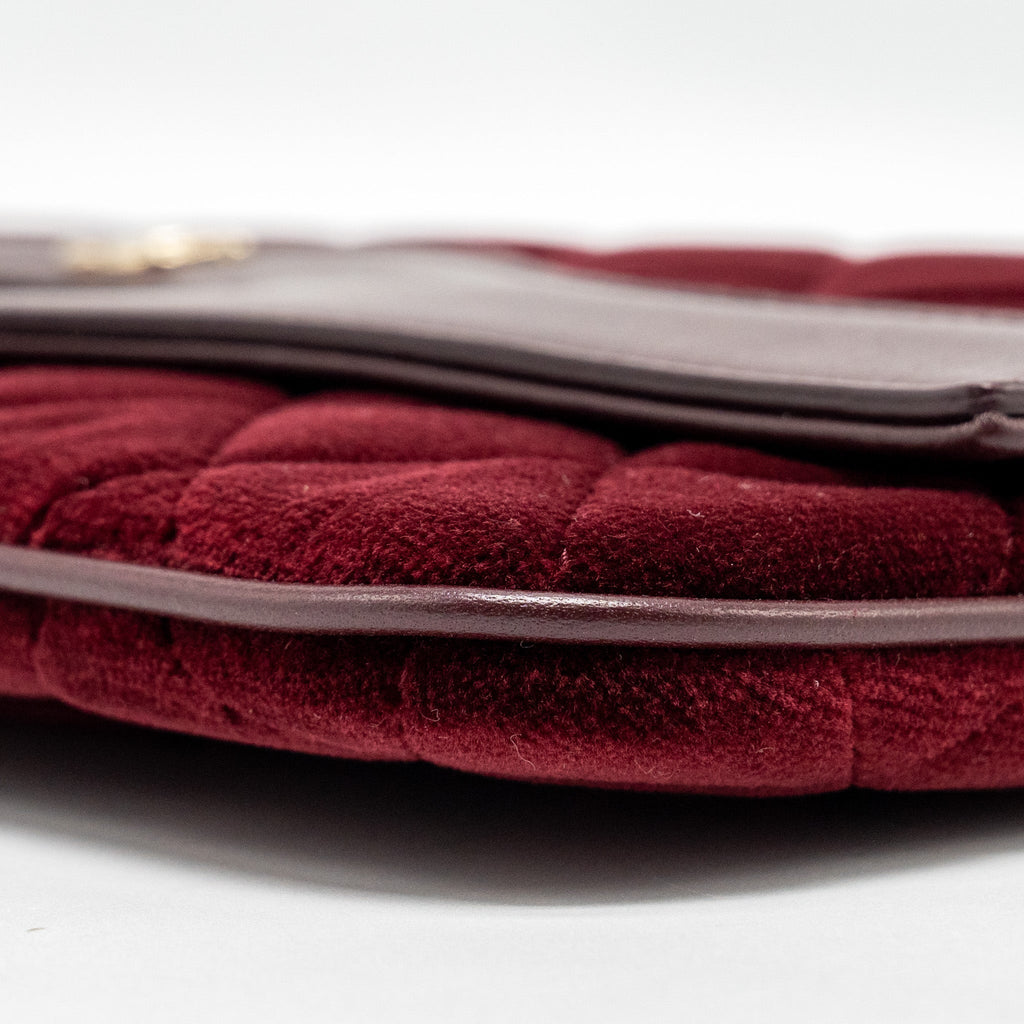 CHANEL FOLDING CLUTCH BAG VELVET/LAMBSKIN BURGUNDY LGHW