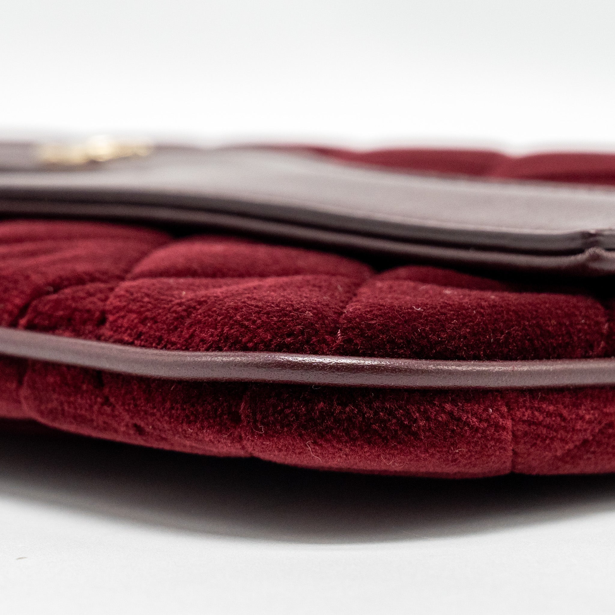 CHANEL FOLDING CLUTCH BAG VELVET/LAMBSKIN BURGUNDY LGHW