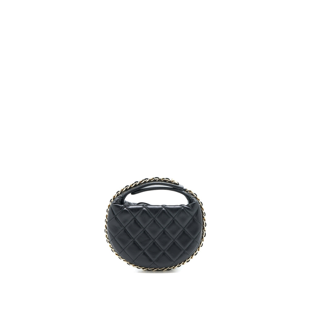CHANEL 23C ROUND CLUTCH LAMBSKIN BLACK LGHW (MICROCHIP)
