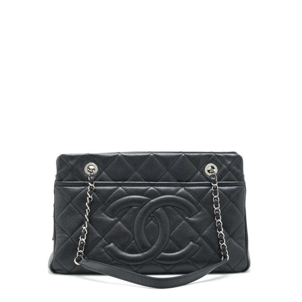 CHANEL CC LOGO TOTE BAG CAVIAR BLACK SHW