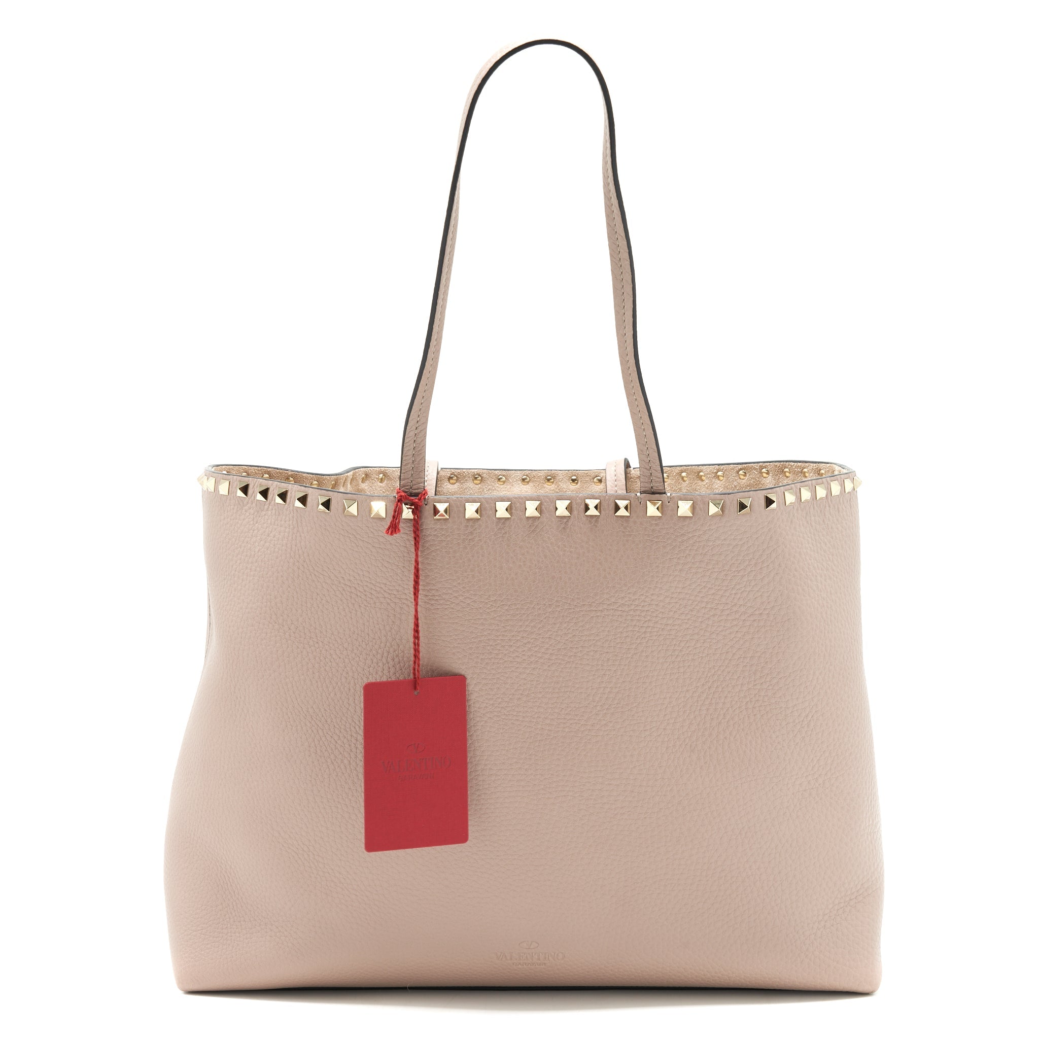 VALENTINO LARGE ROCK-STUD LEATHER TOTE PALE PINK